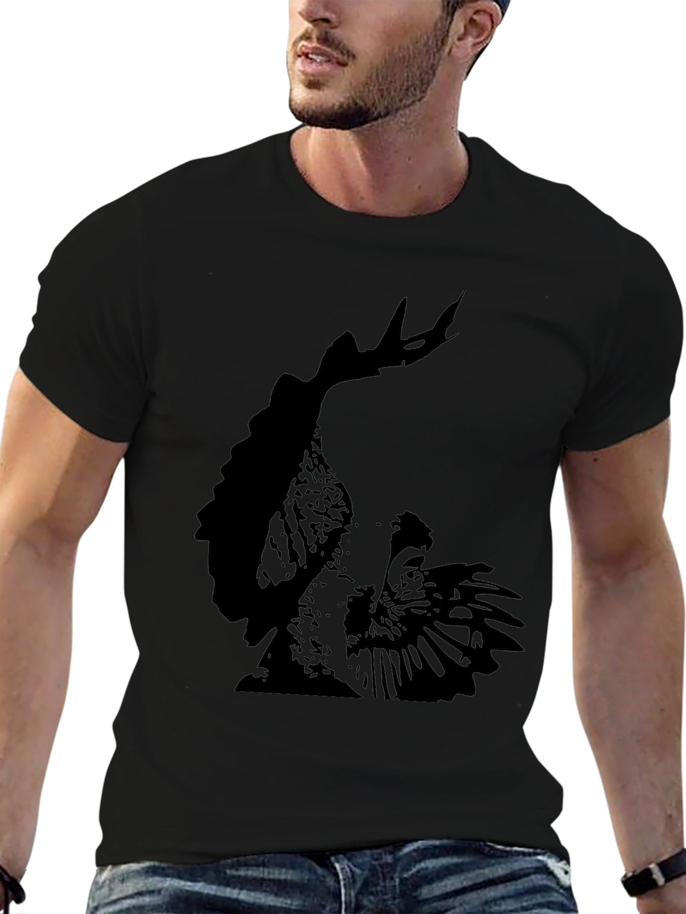 Mens Black T-Shirt with Rooster Graphic