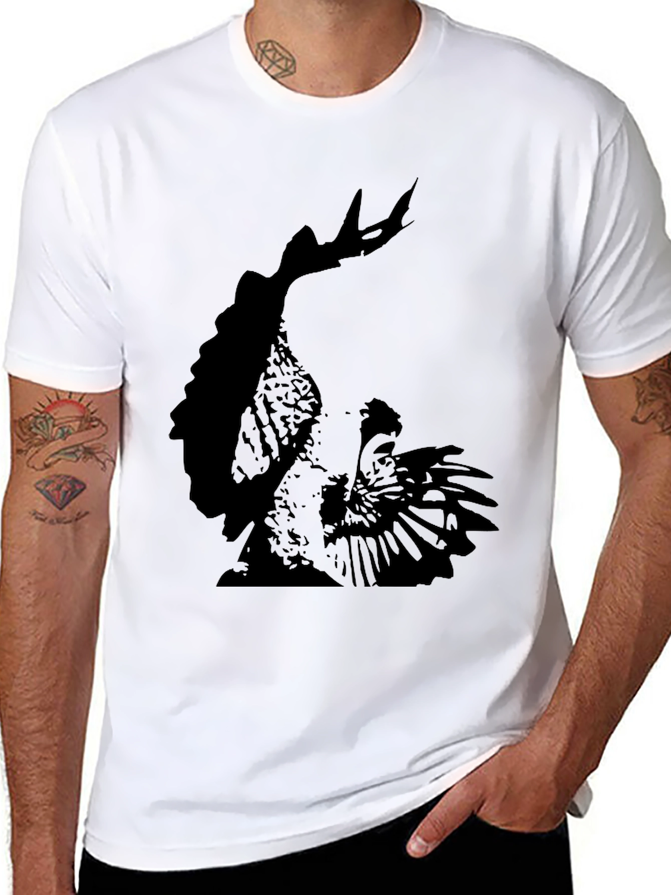 Mens Black T-Shirt with Rooster Graphic