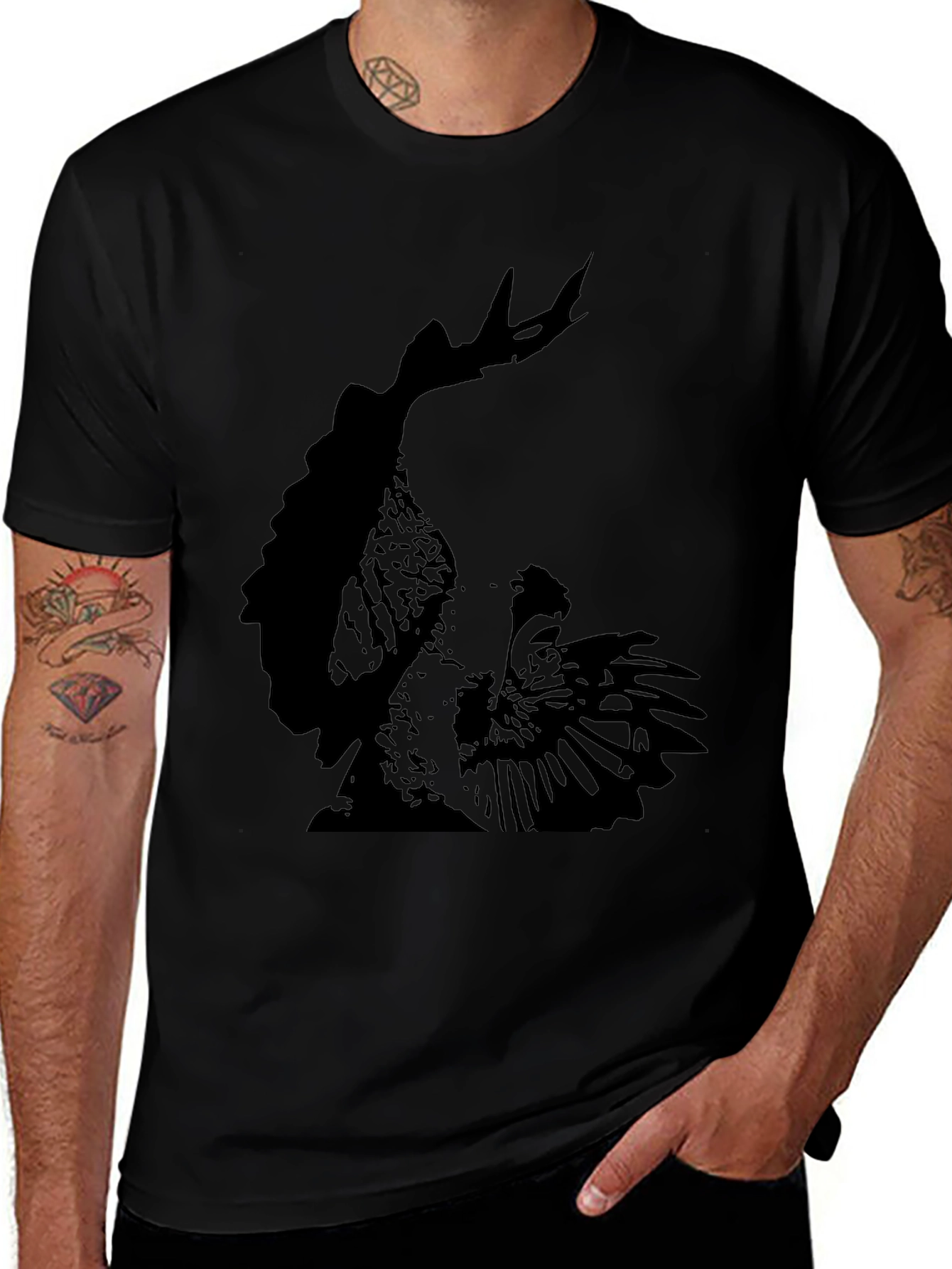 Mens Black T-Shirt with Rooster Graphic