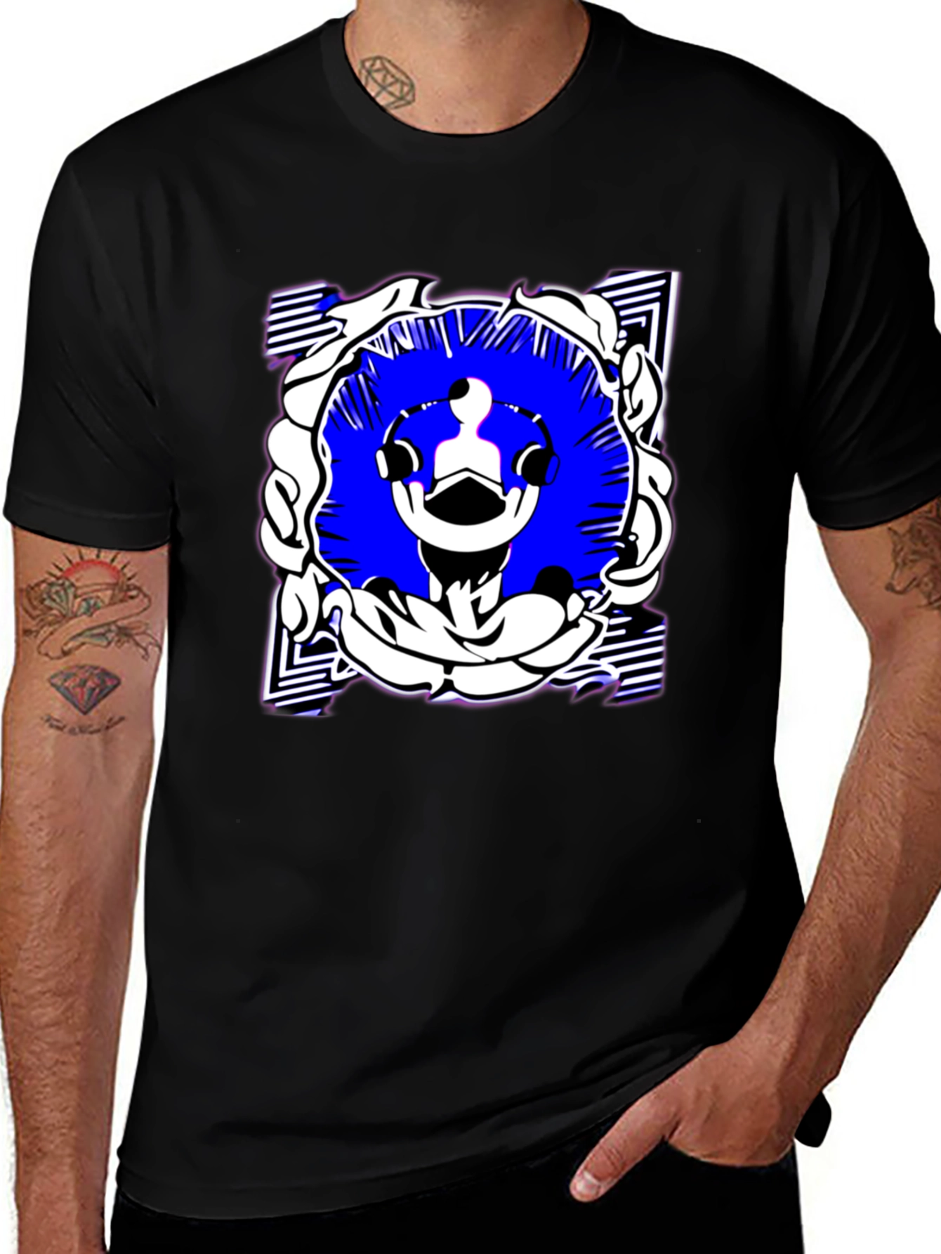 Abstract Graphic Print Black Tee