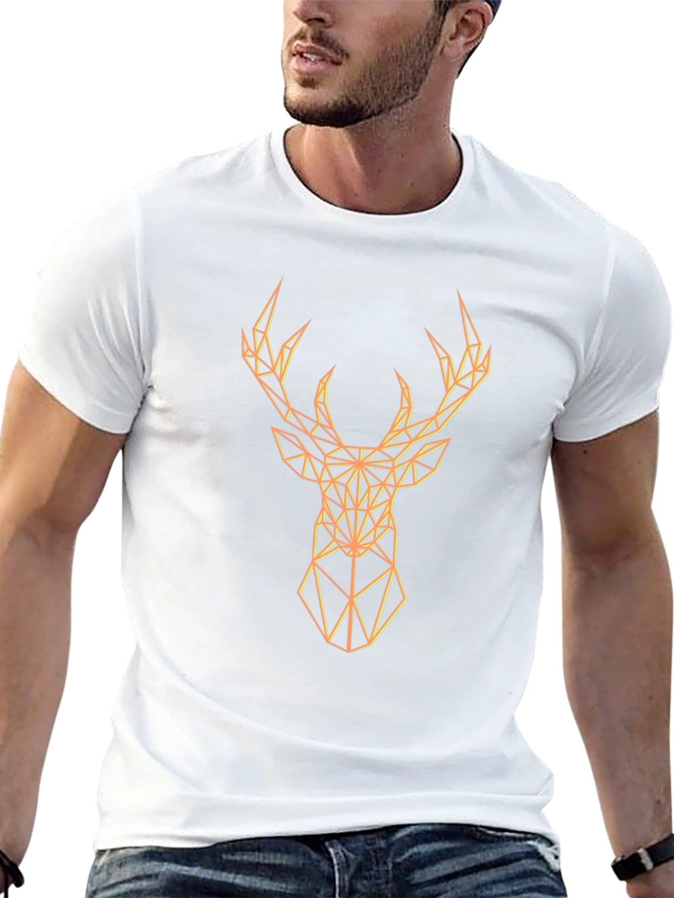 Geometric Deer Graphic Print Black T-Shirt
