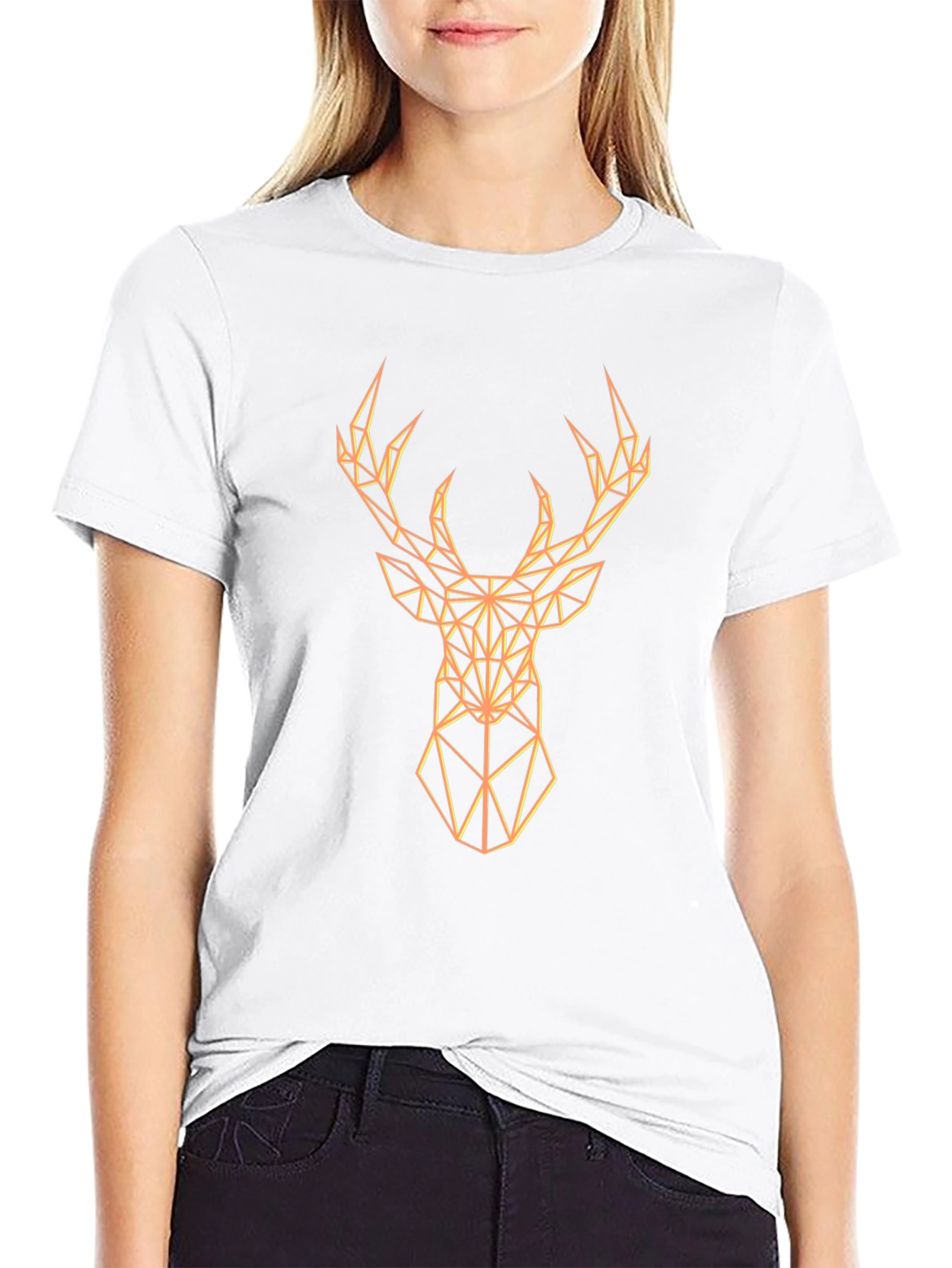 Geometric Deer Graphic Print Black T-Shirt