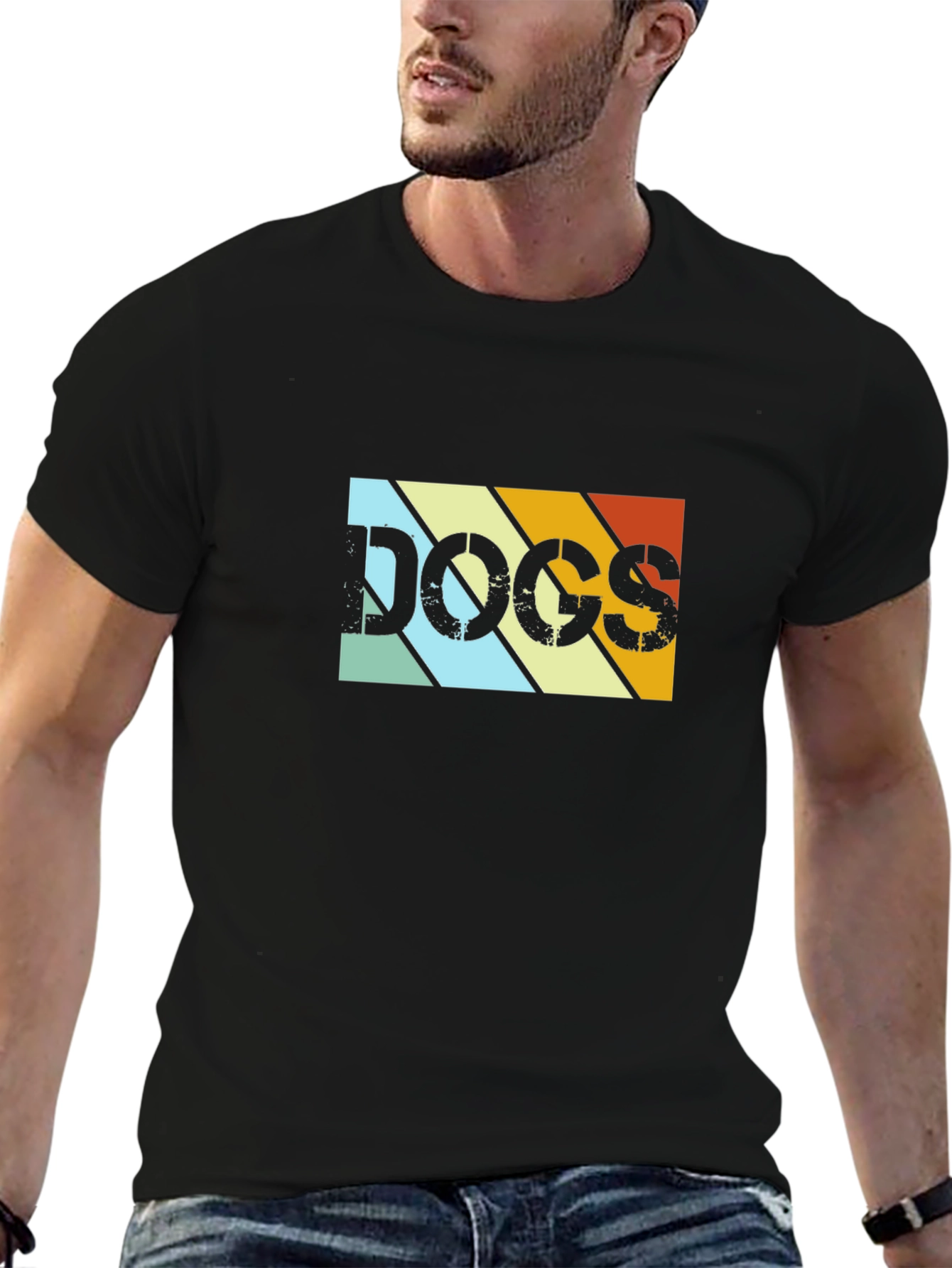 Retro DOGS Graphic Tee - Black Cotton T-Shirt
