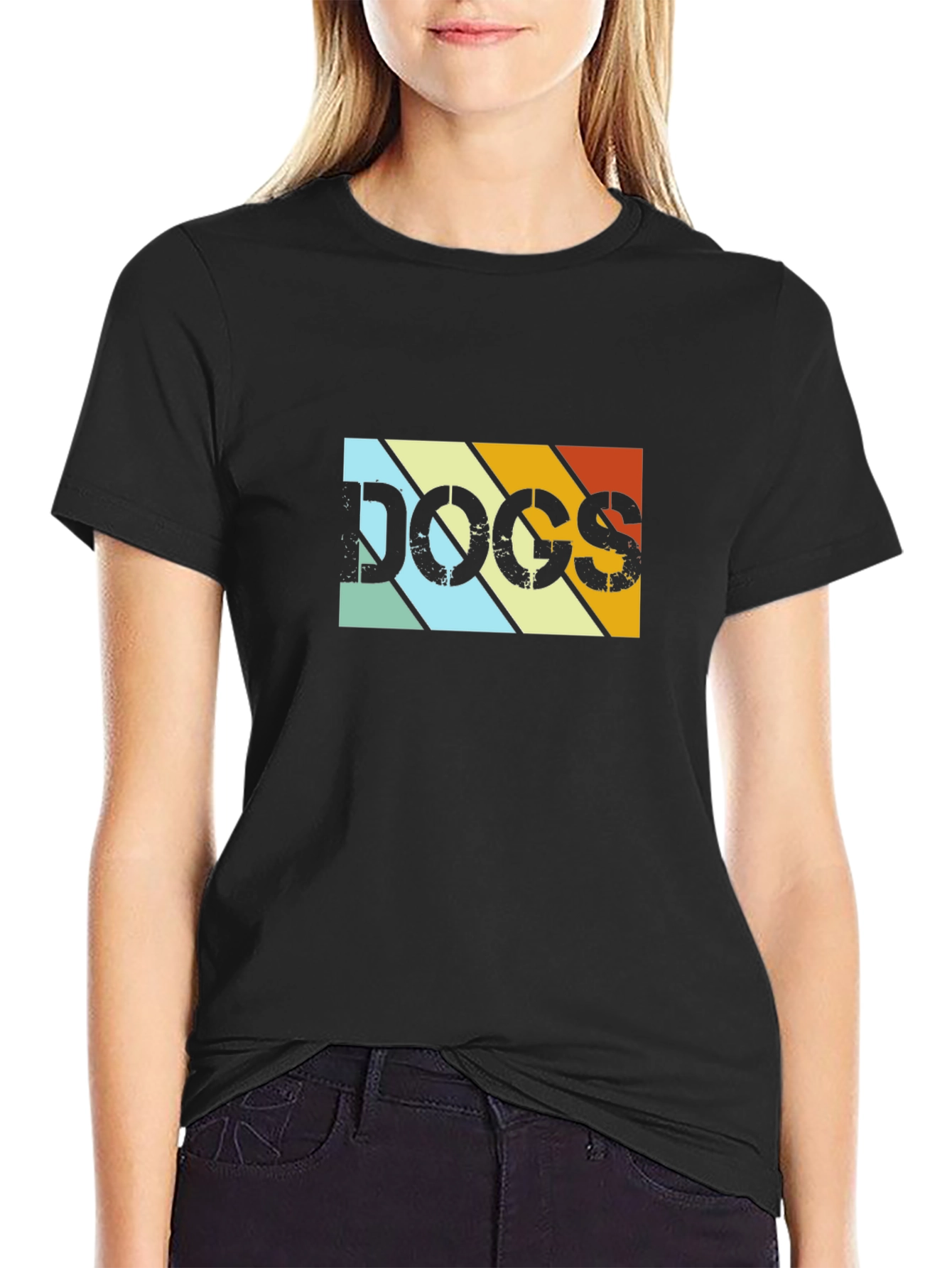 Retro DOGS Graphic Tee - Black Cotton T-Shirt