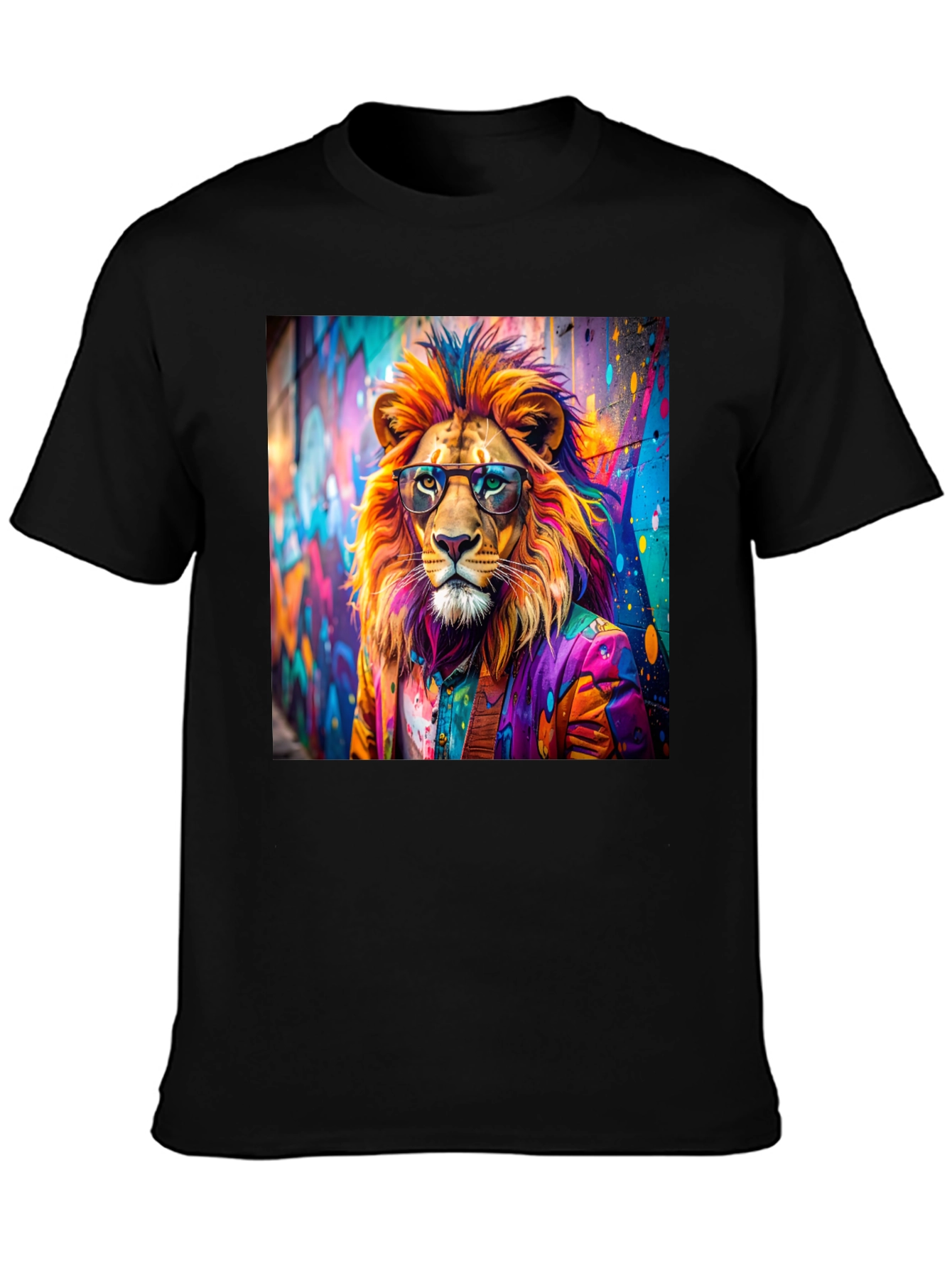 Lion Graffiti Art Print Black T-Shirt