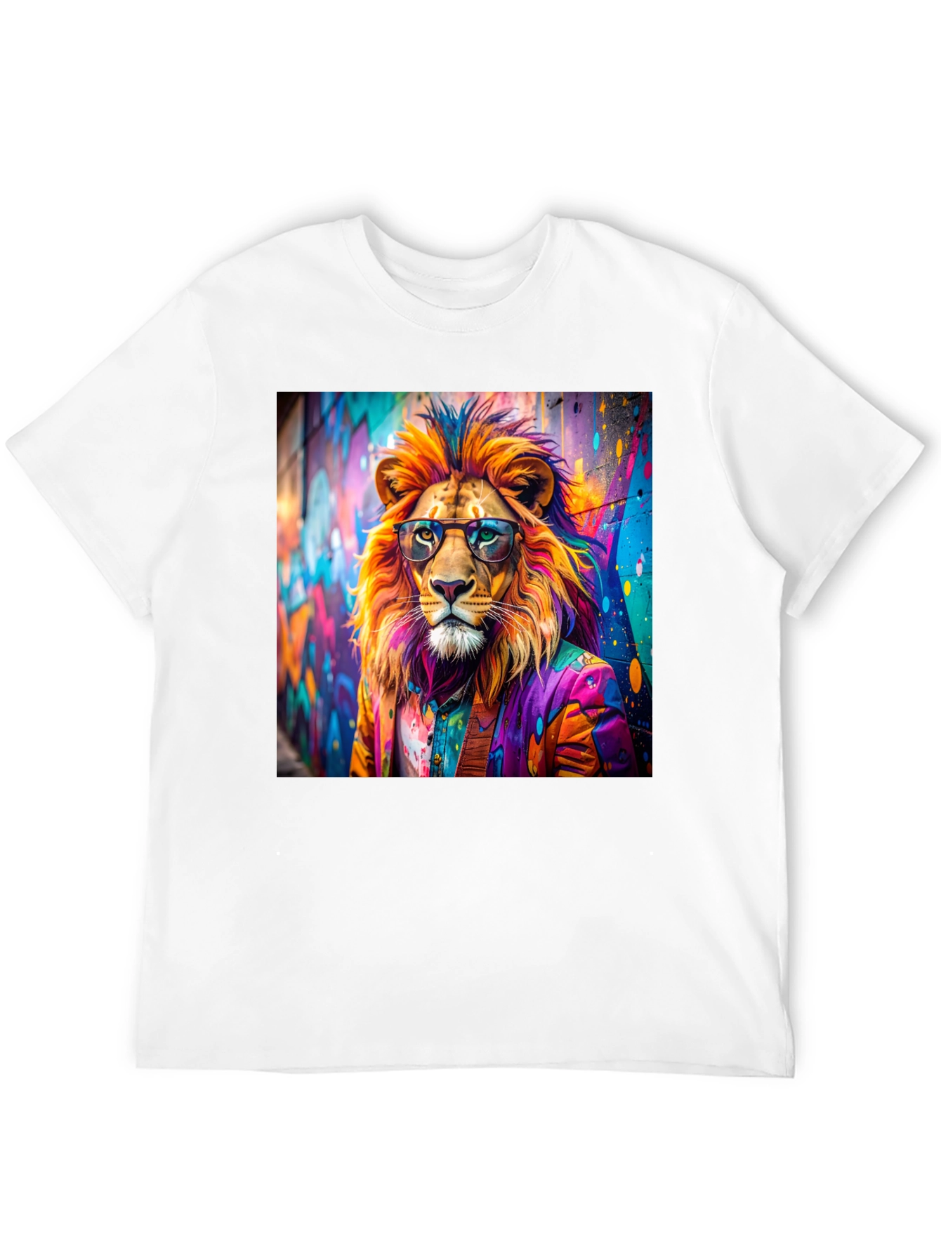 Lion Graffiti Art Print Black T-Shirt