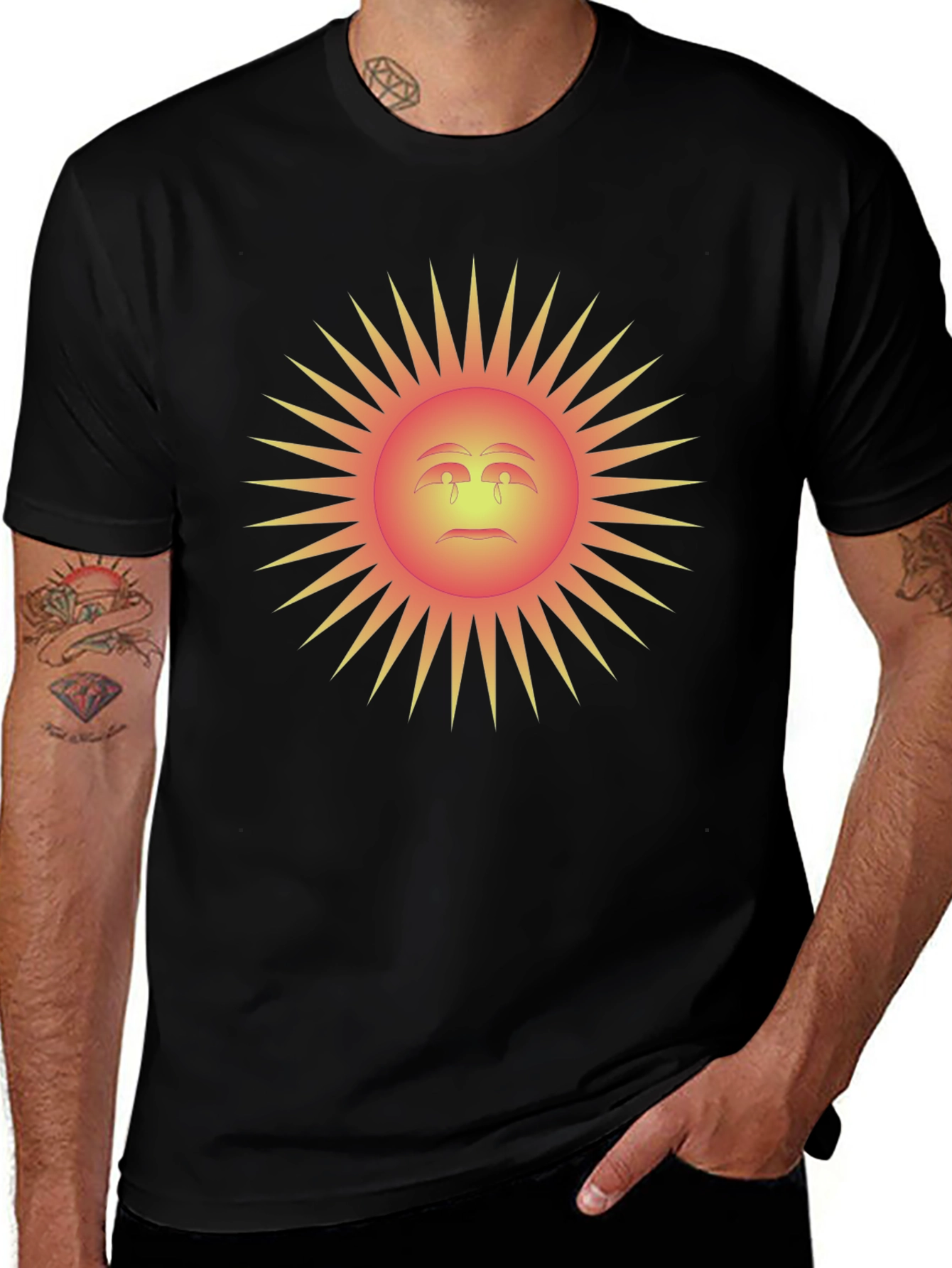 Sad Sun Graphic Tee - Black Cotton Blend