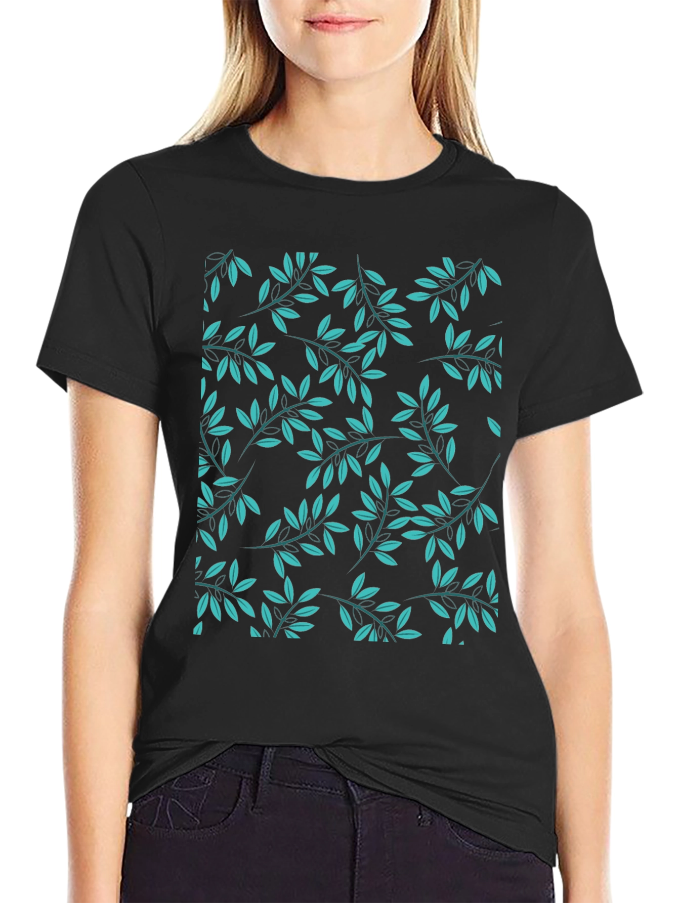 Leaf Print Black T-Shirt - Stylish Casual Wear