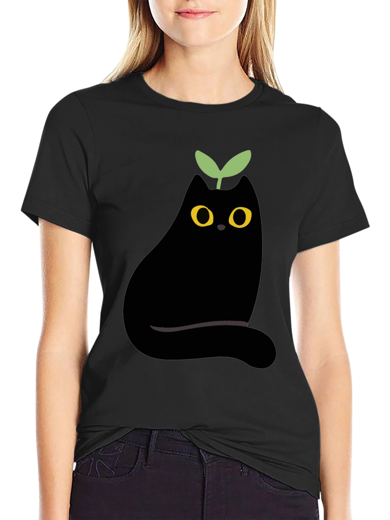 Eggplant Cat Graphic Tee - Unique Black T-Shirt