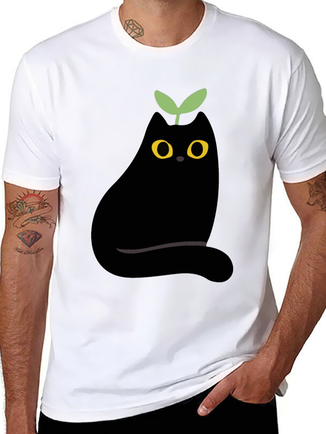Eggplant Cat Graphic Tee - Unique Black T-Shirt