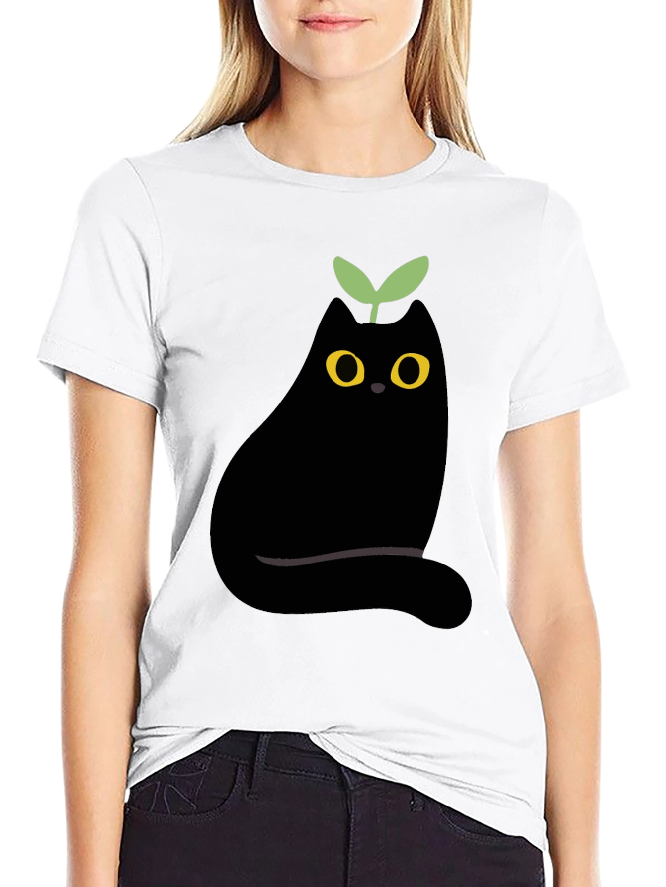 Eggplant Cat Graphic Tee - Unique Black T-Shirt