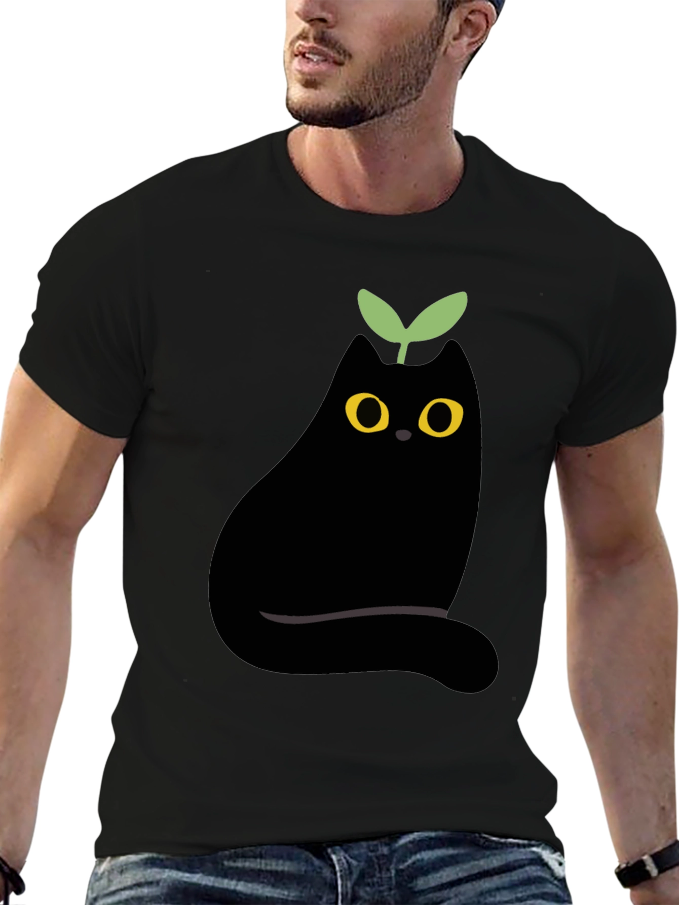 Eggplant Cat Graphic Tee - Unique Black T-Shirt