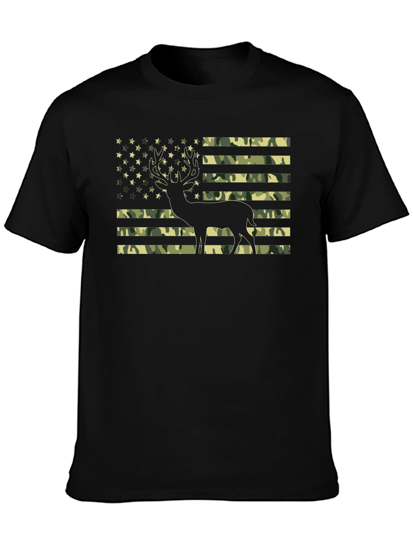 Camo American Flag Deer Graphic T-Shirt