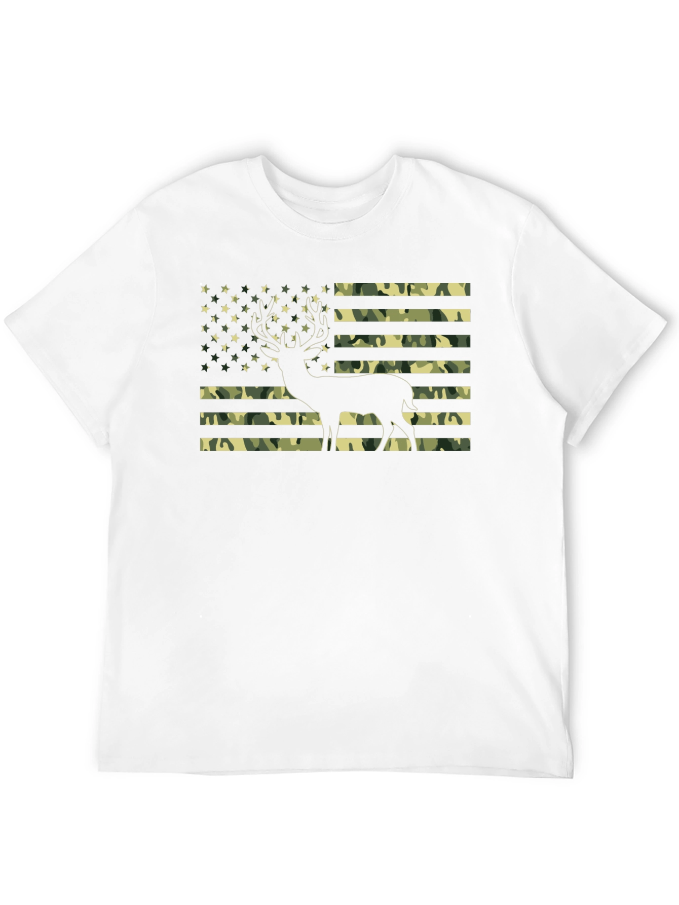 Camo American Flag Deer Graphic T-Shirt