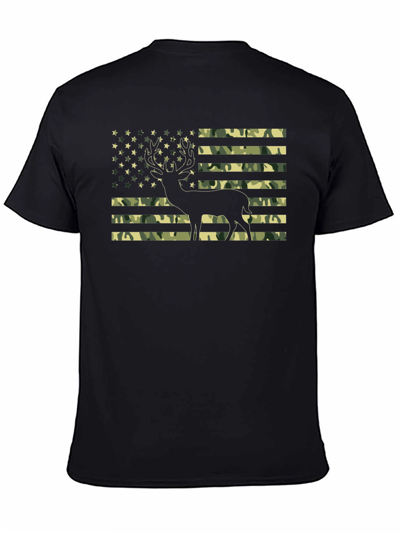 Camo American Flag Deer Graphic T-Shirt
