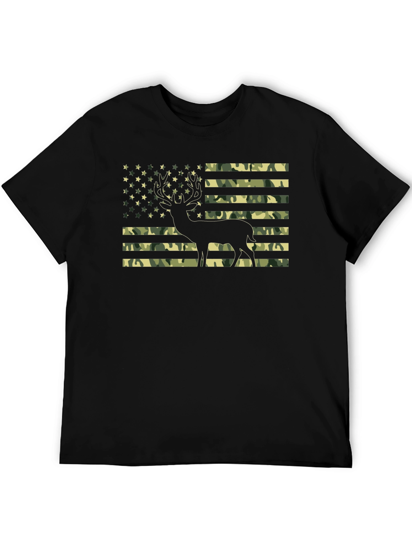 Camo American Flag Deer Graphic T-Shirt