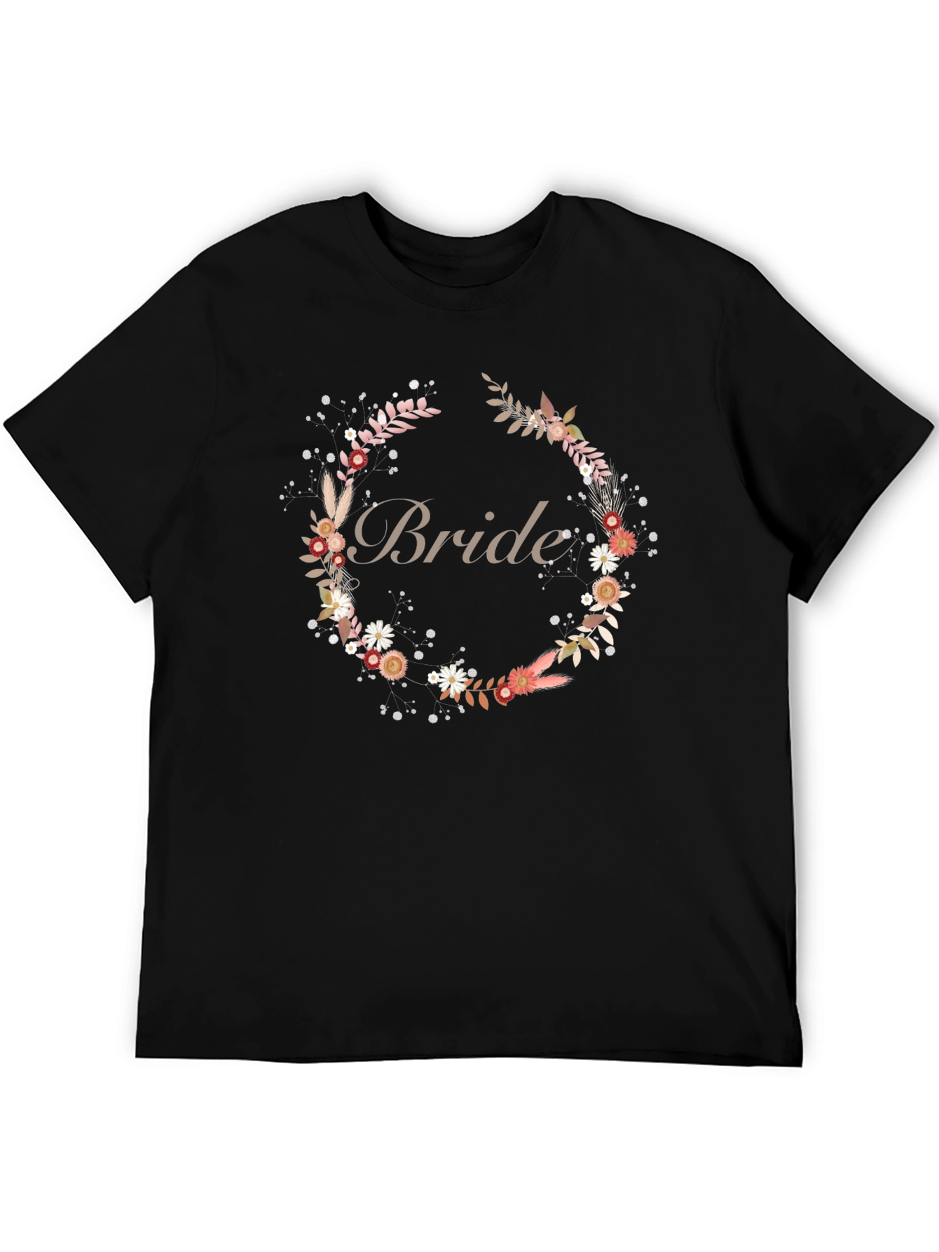 Bride Floral Wreath Black T-Shirt