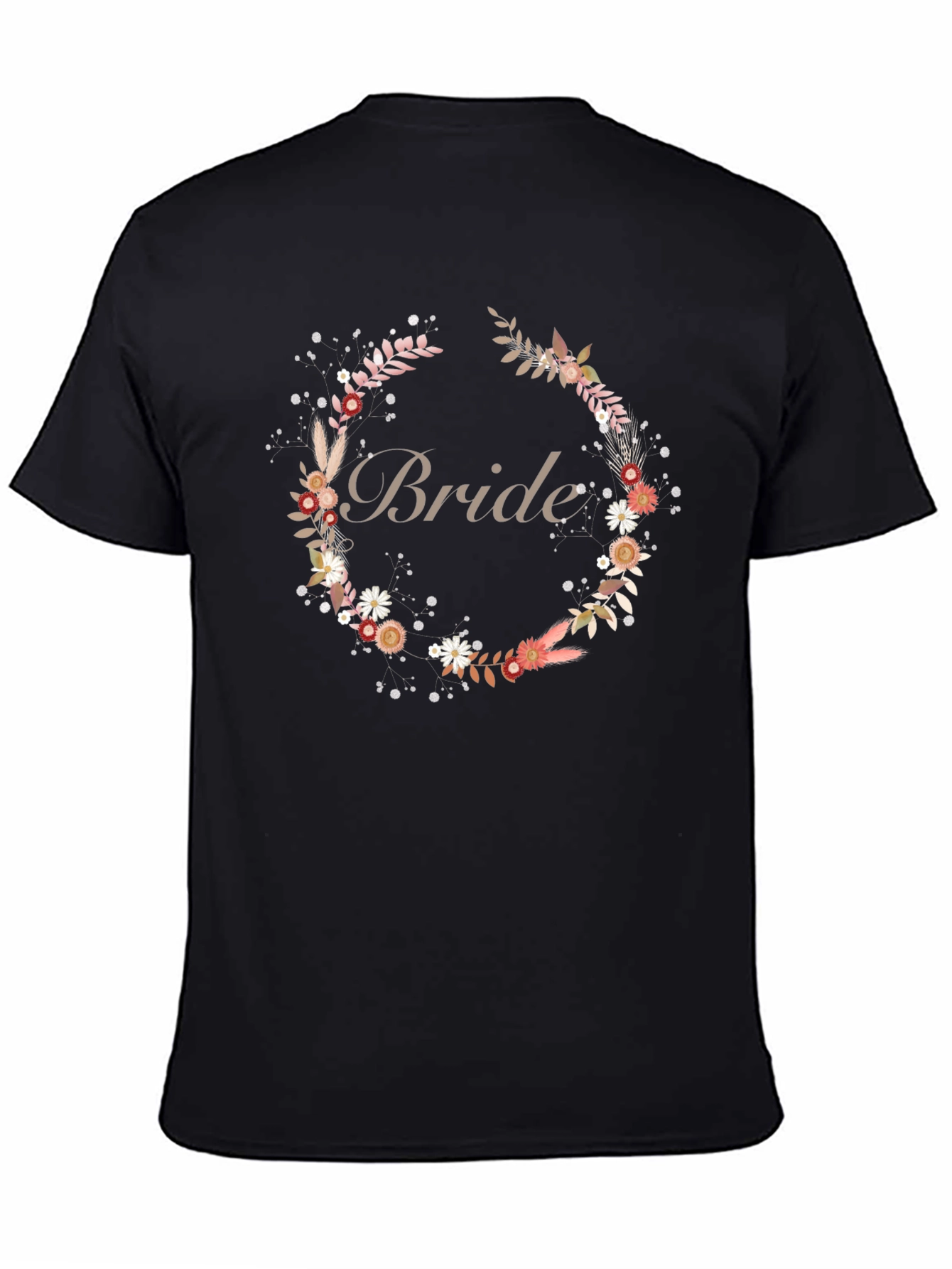 Bride Floral Wreath Black T-Shirt
