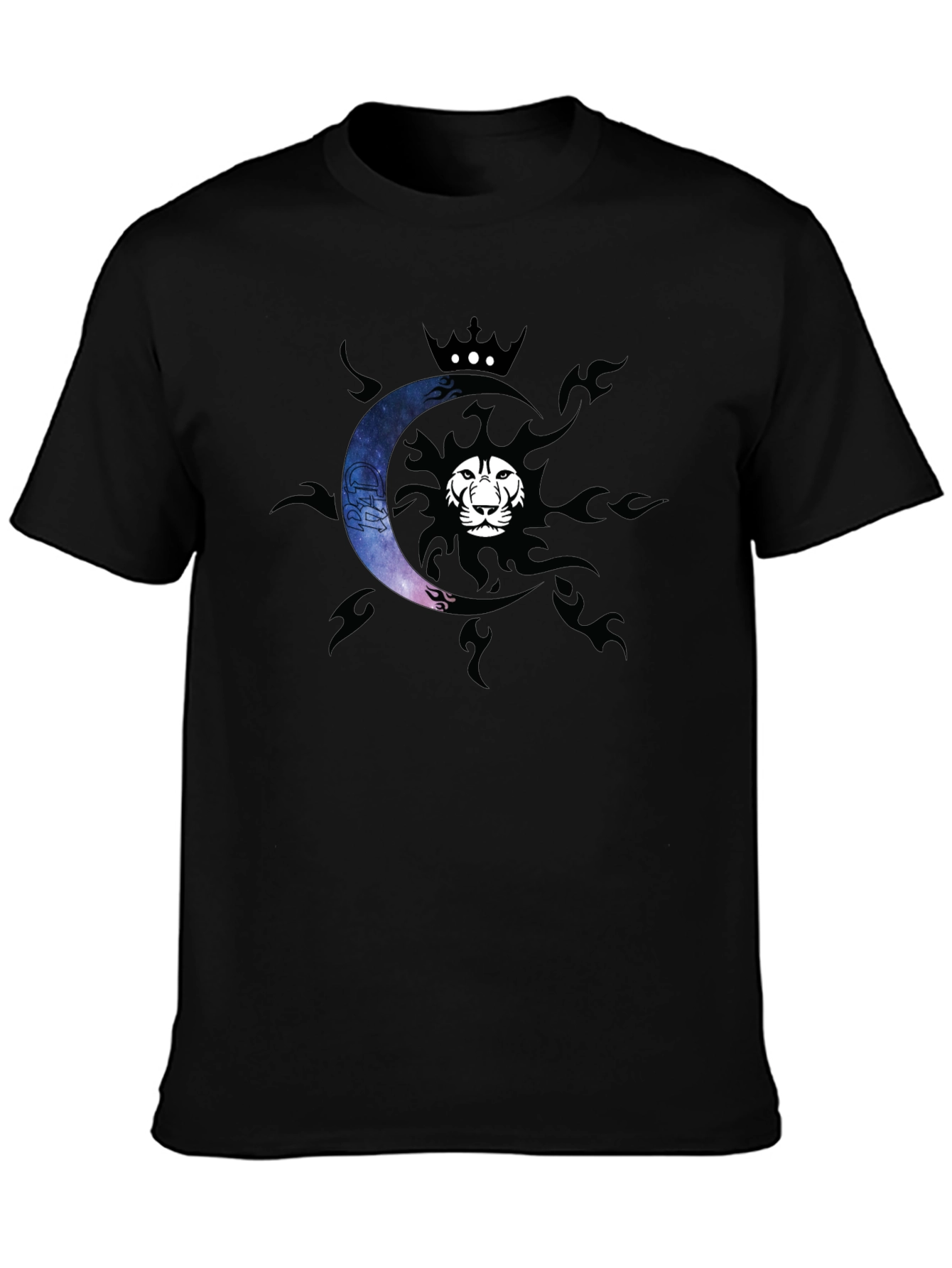 Lion Sun & Moon Crown Graphic Tee - Black