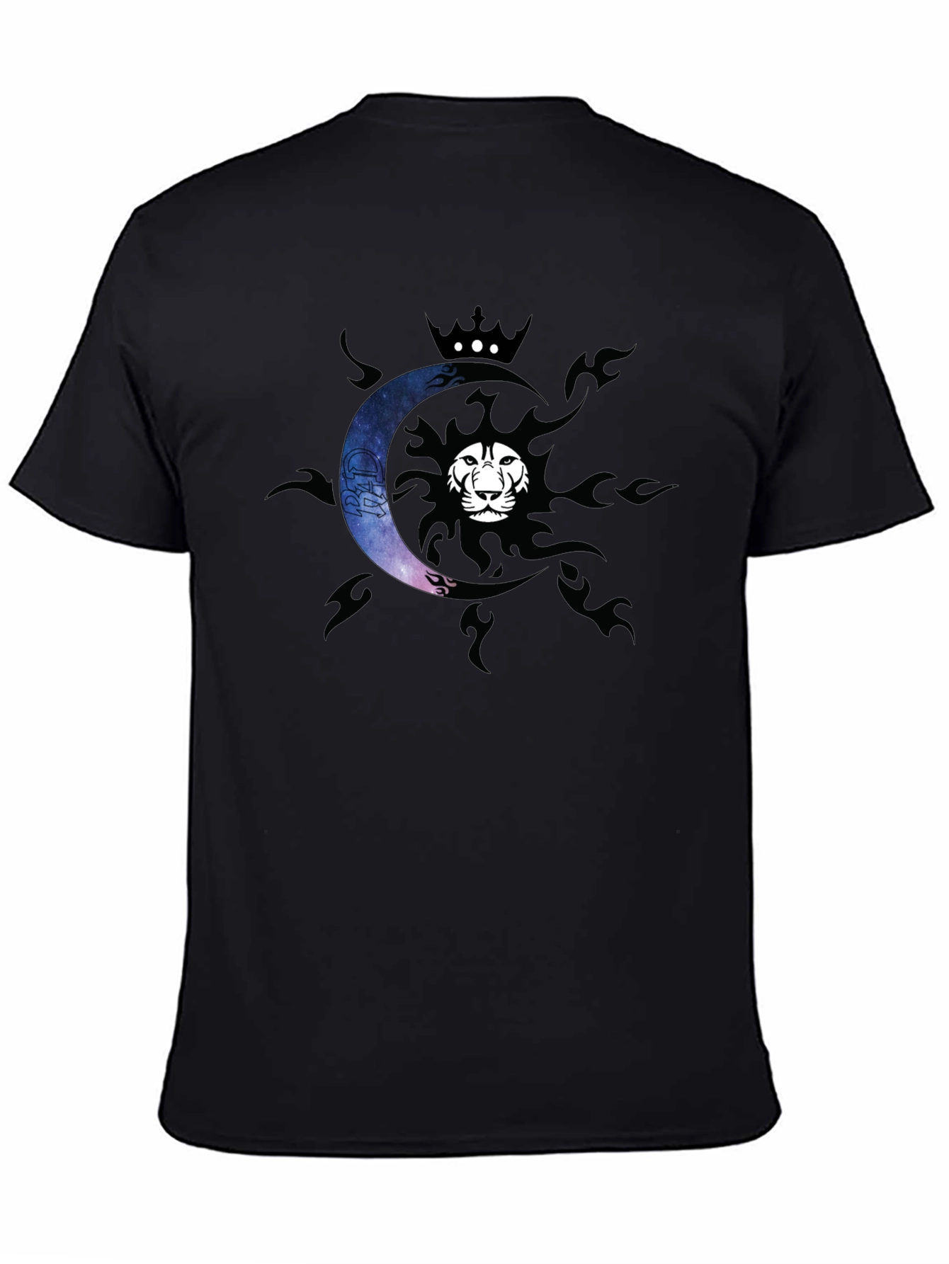 Lion Sun & Moon Crown Graphic Tee - Black