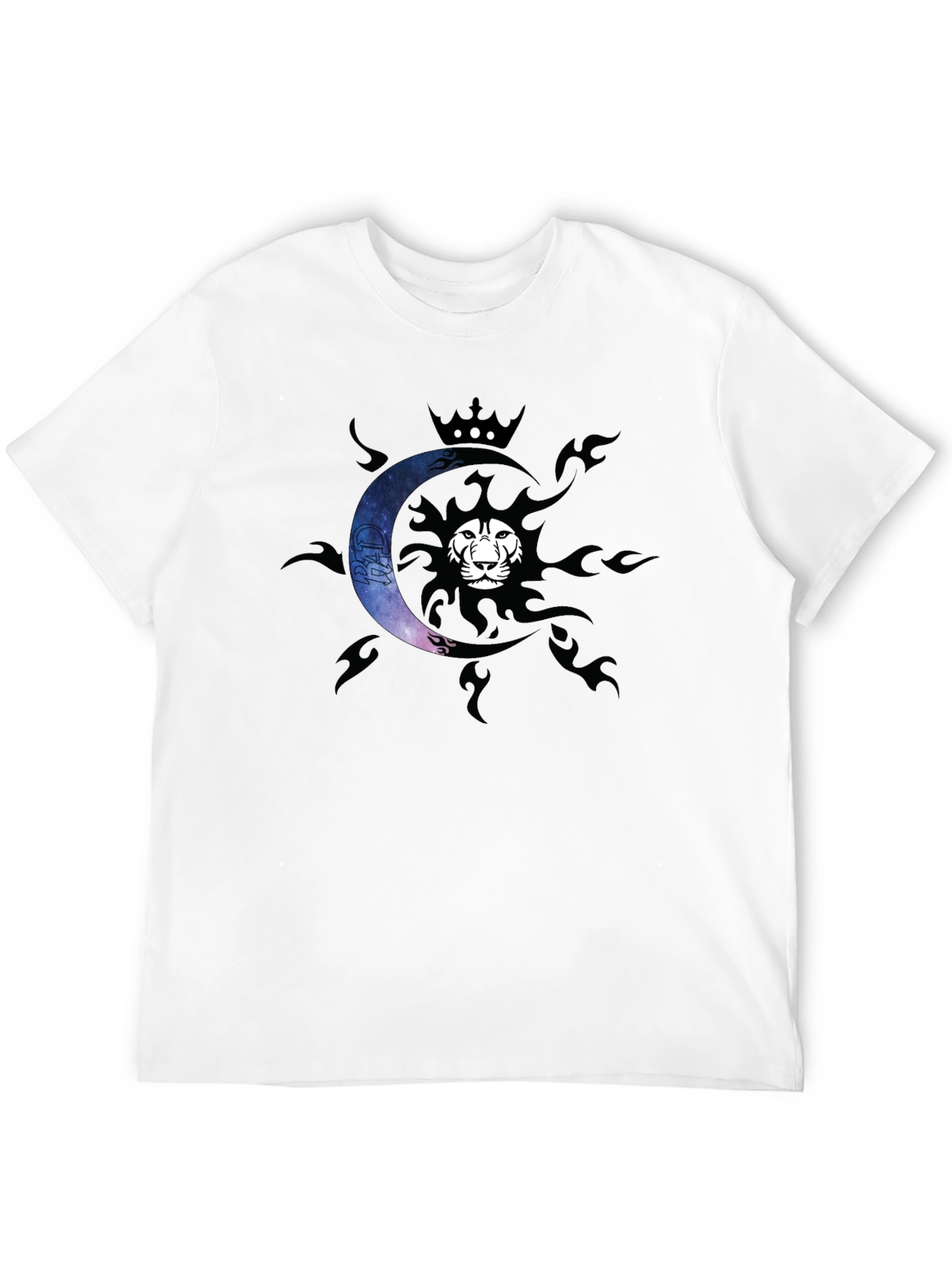 Lion Sun & Moon Crown Graphic Tee - Black