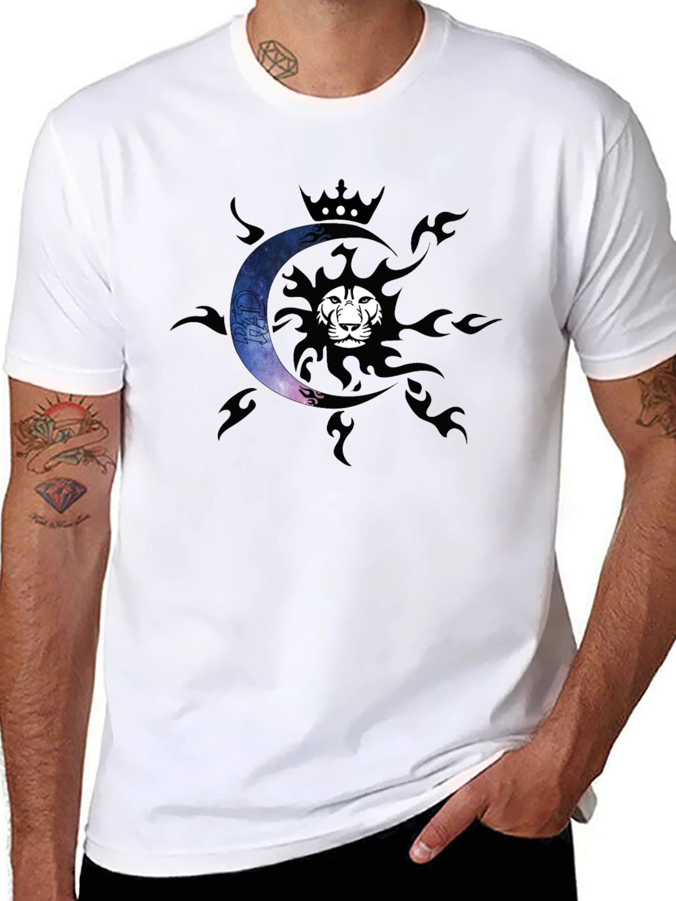 Lion Sun & Moon Crown Graphic Tee - Black