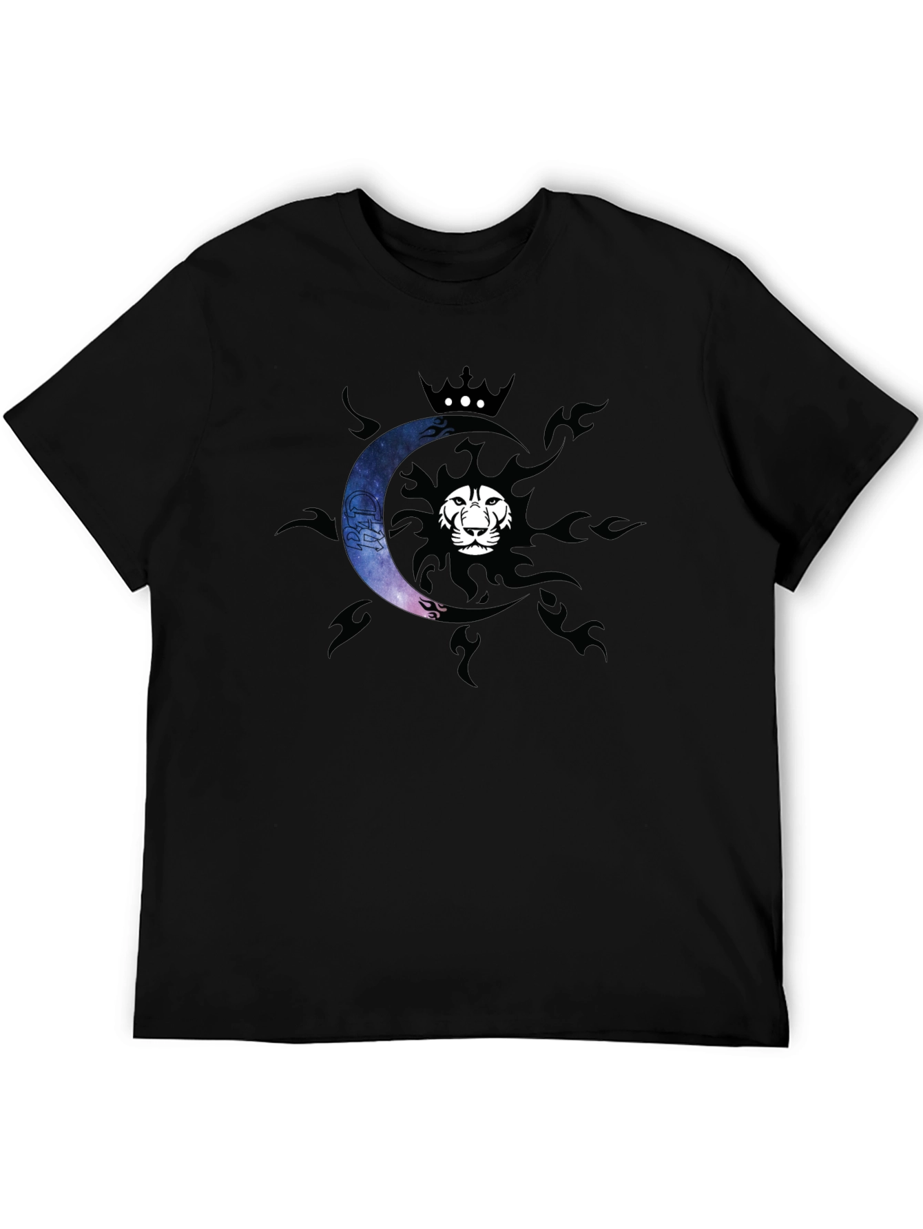 Lion Sun & Moon Crown Graphic Tee - Black