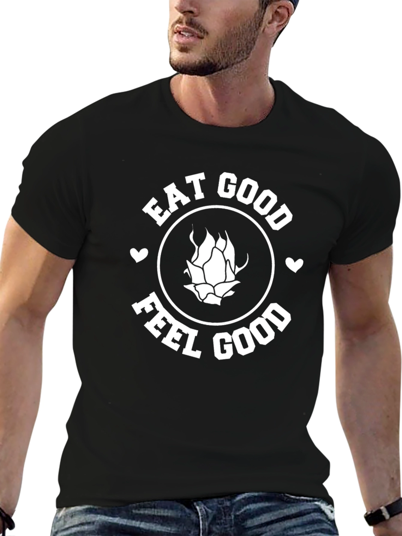 Eat Good Feel Good Black Graphic T-Shirt