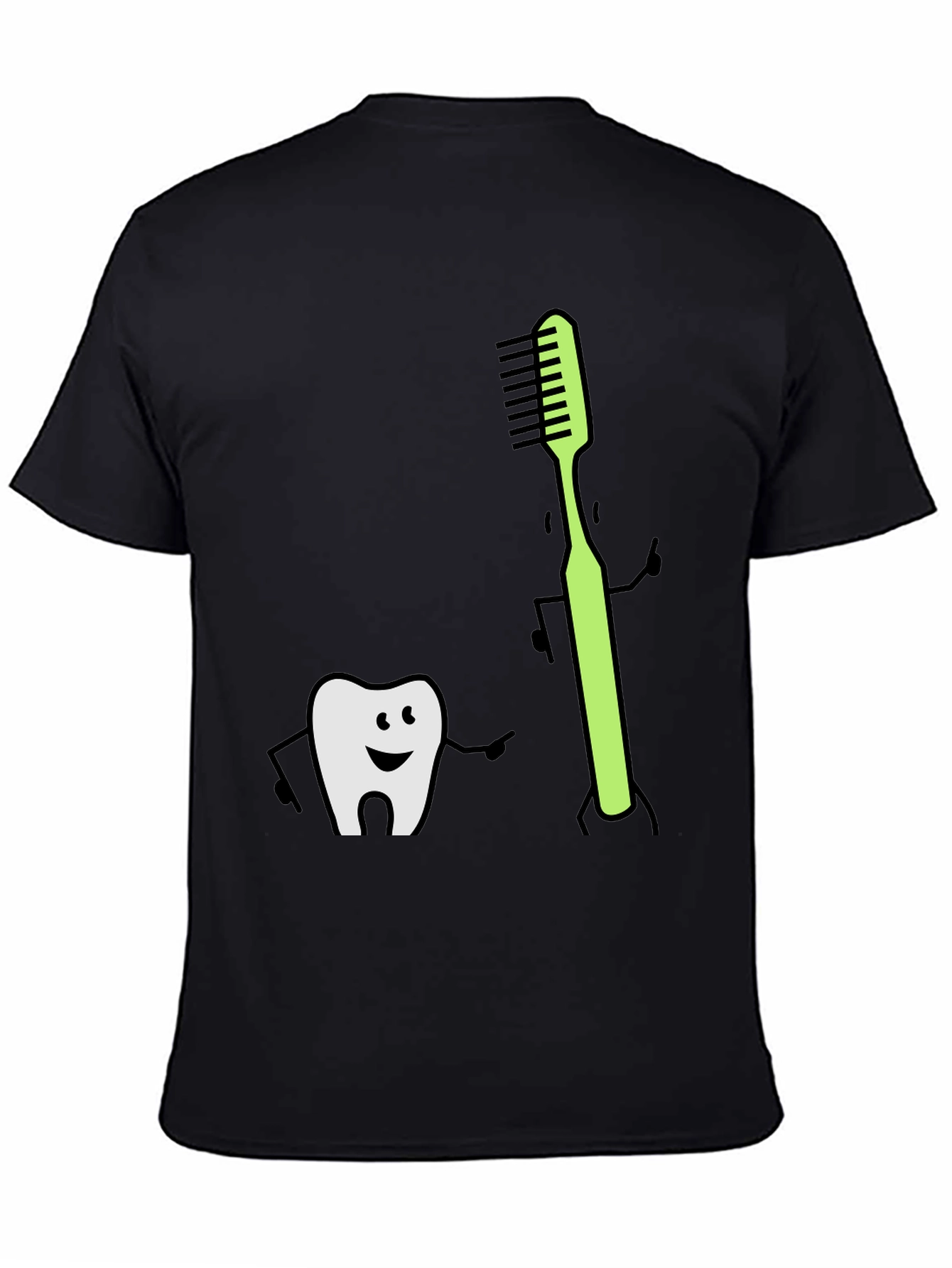 Tooth & Toothbrush Cartoon Black Tee