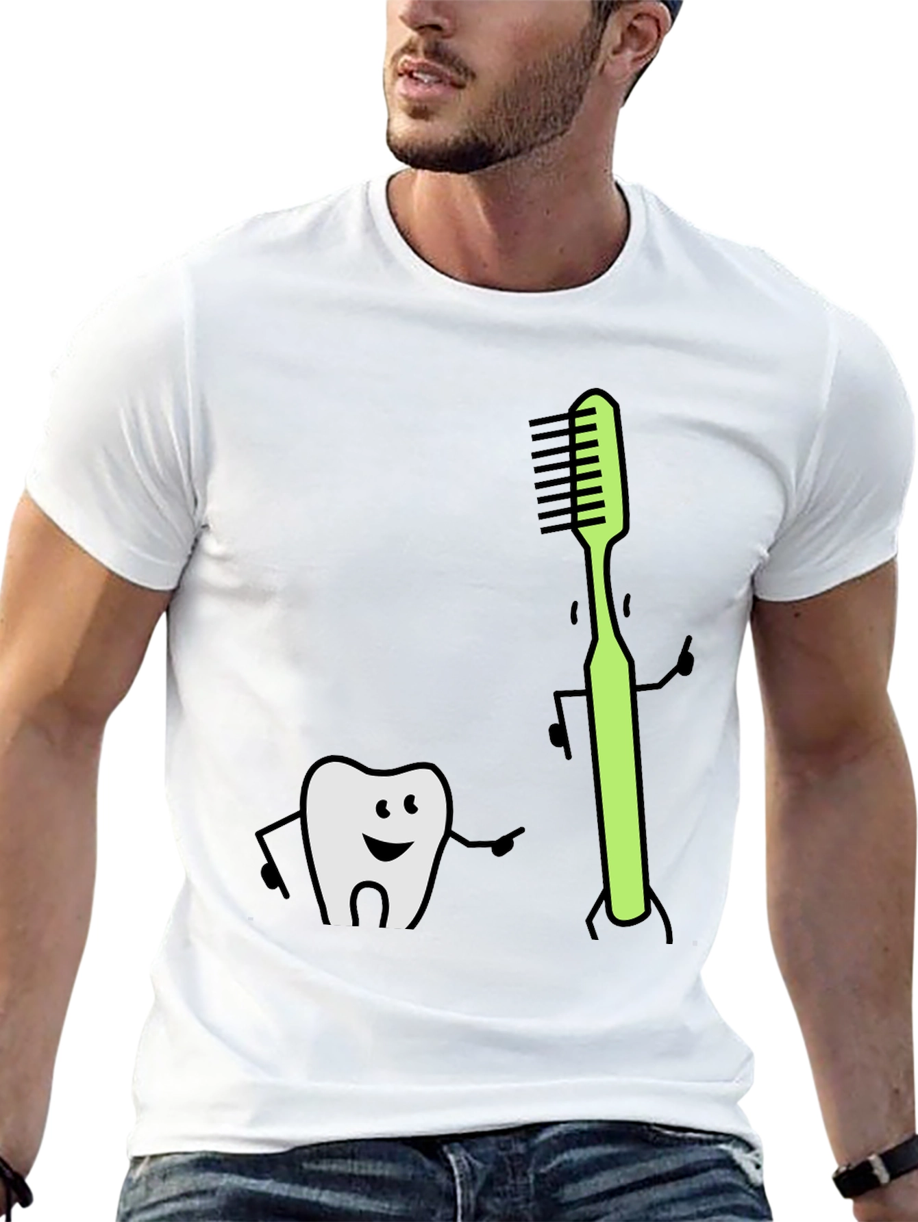 Tooth & Toothbrush Cartoon Black Tee
