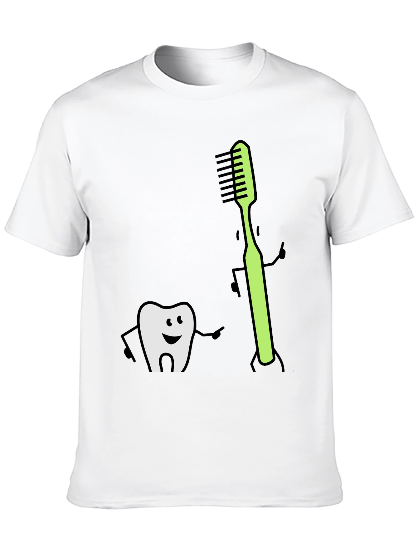 Tooth & Toothbrush Cartoon Black Tee