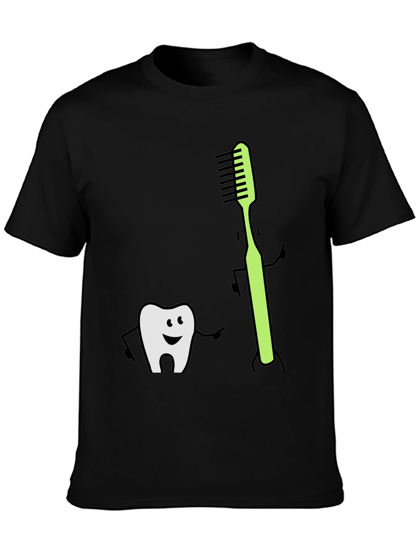 Tooth & Toothbrush Cartoon Black Tee