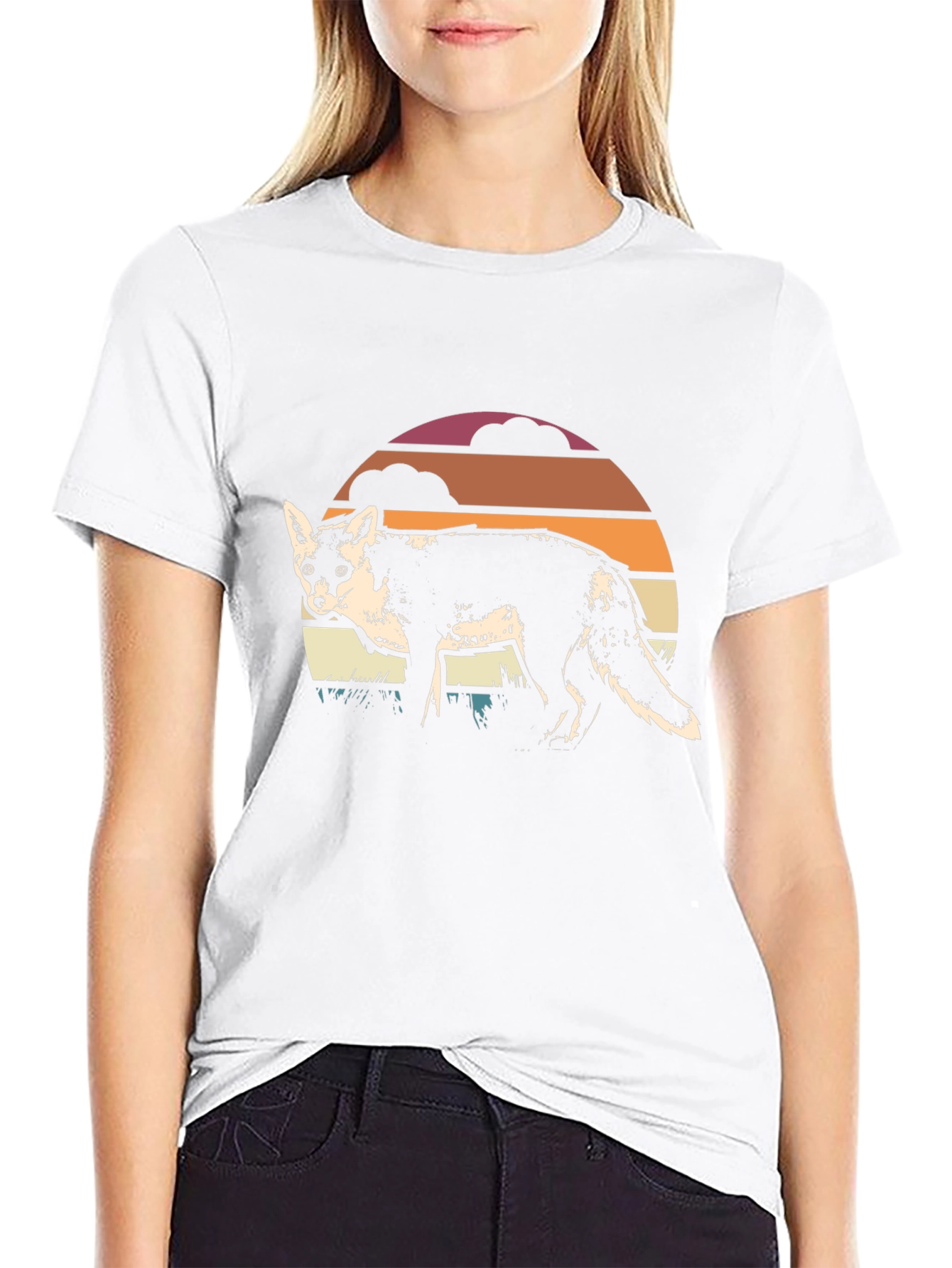 Retro Fox Graphic Tee - Sunset Design