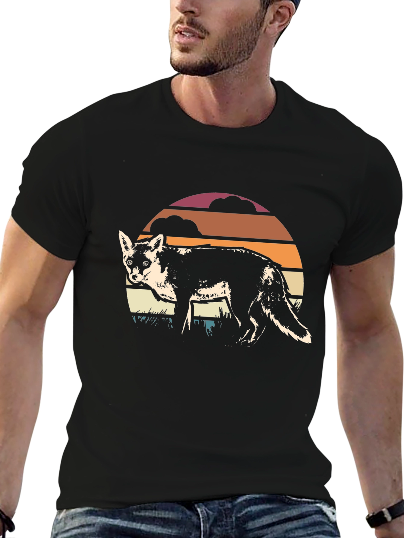 Retro Fox Graphic Tee - Sunset Design