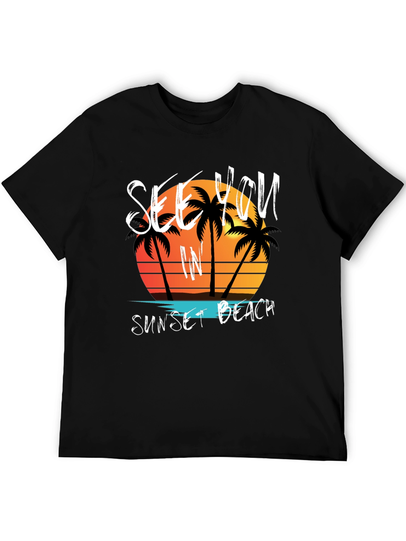 Sunset Beach Graphic Tee - Mens Black T-Shirt