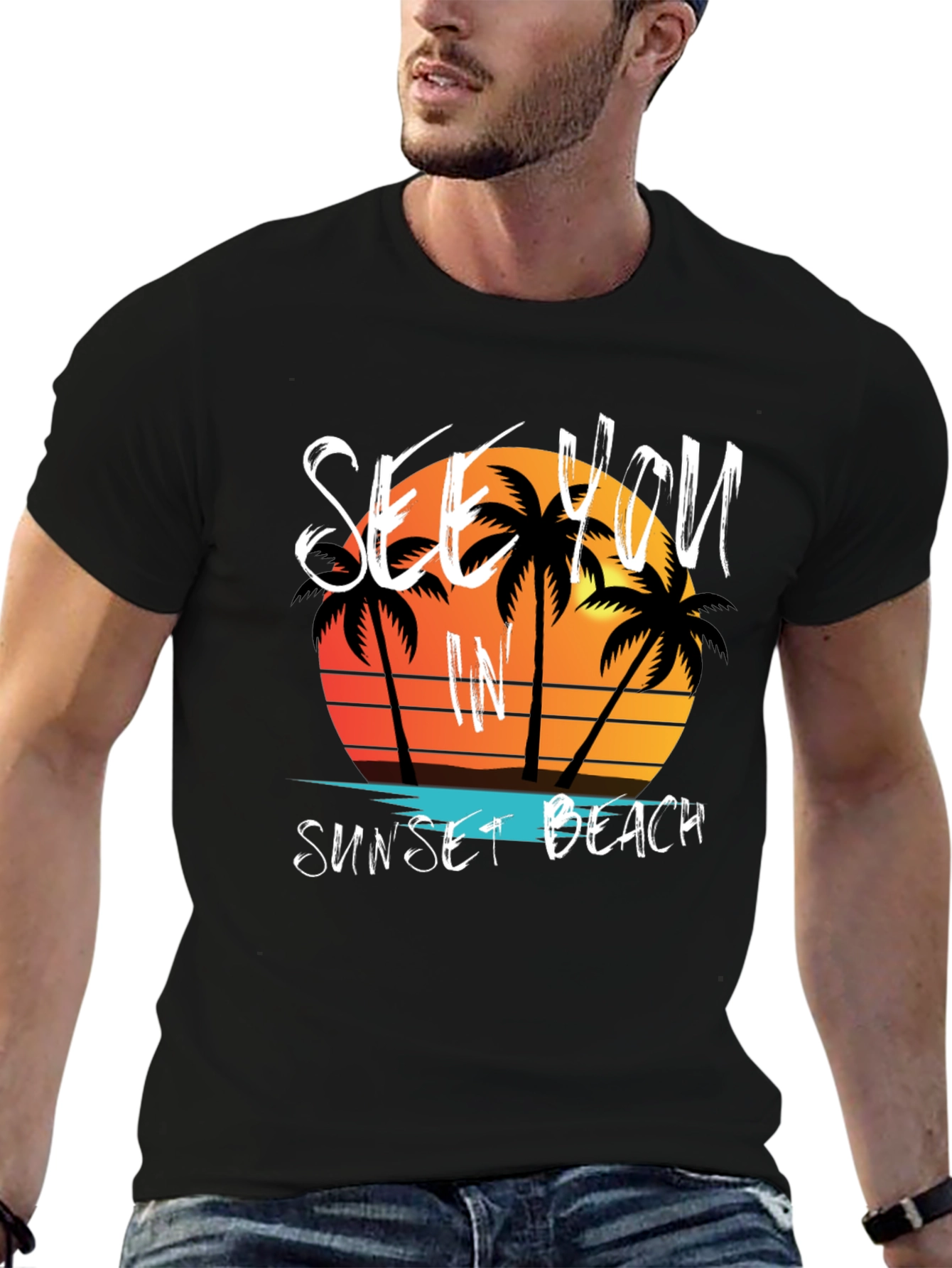 Sunset Beach Graphic Tee - Mens Black T-Shirt
