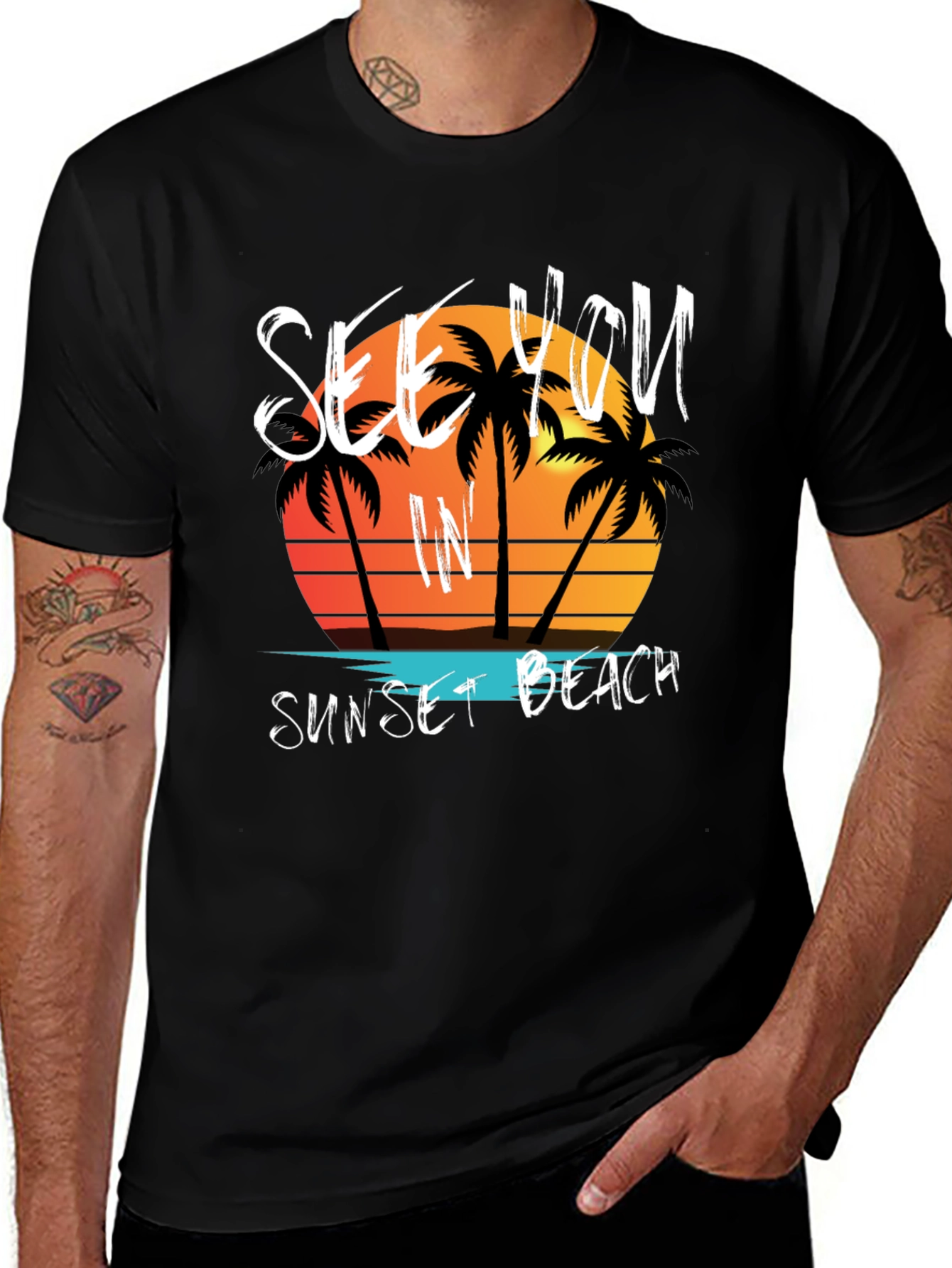 Sunset Beach Graphic Tee - Mens Black T-Shirt