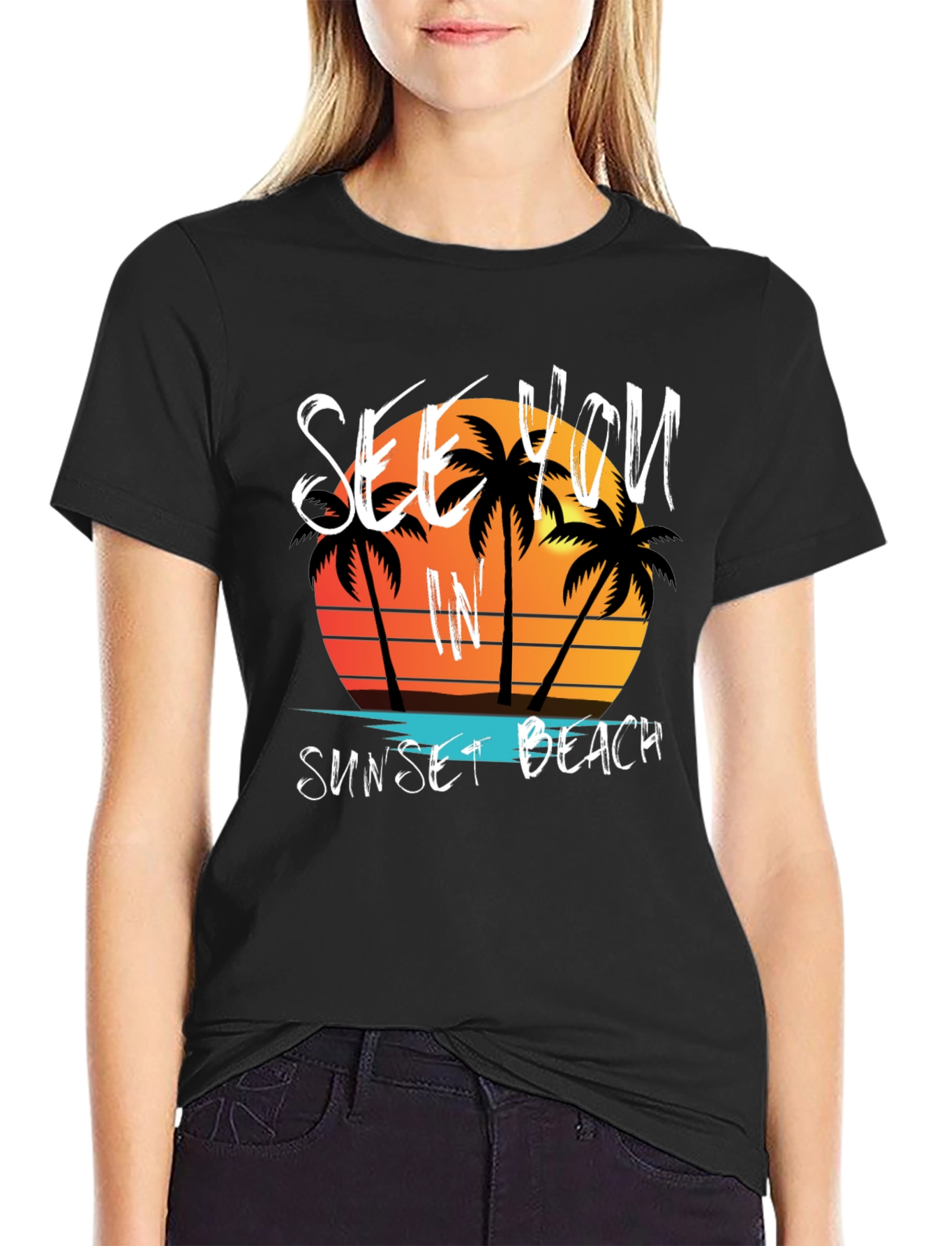 Sunset Beach Graphic Tee - Mens Black T-Shirt