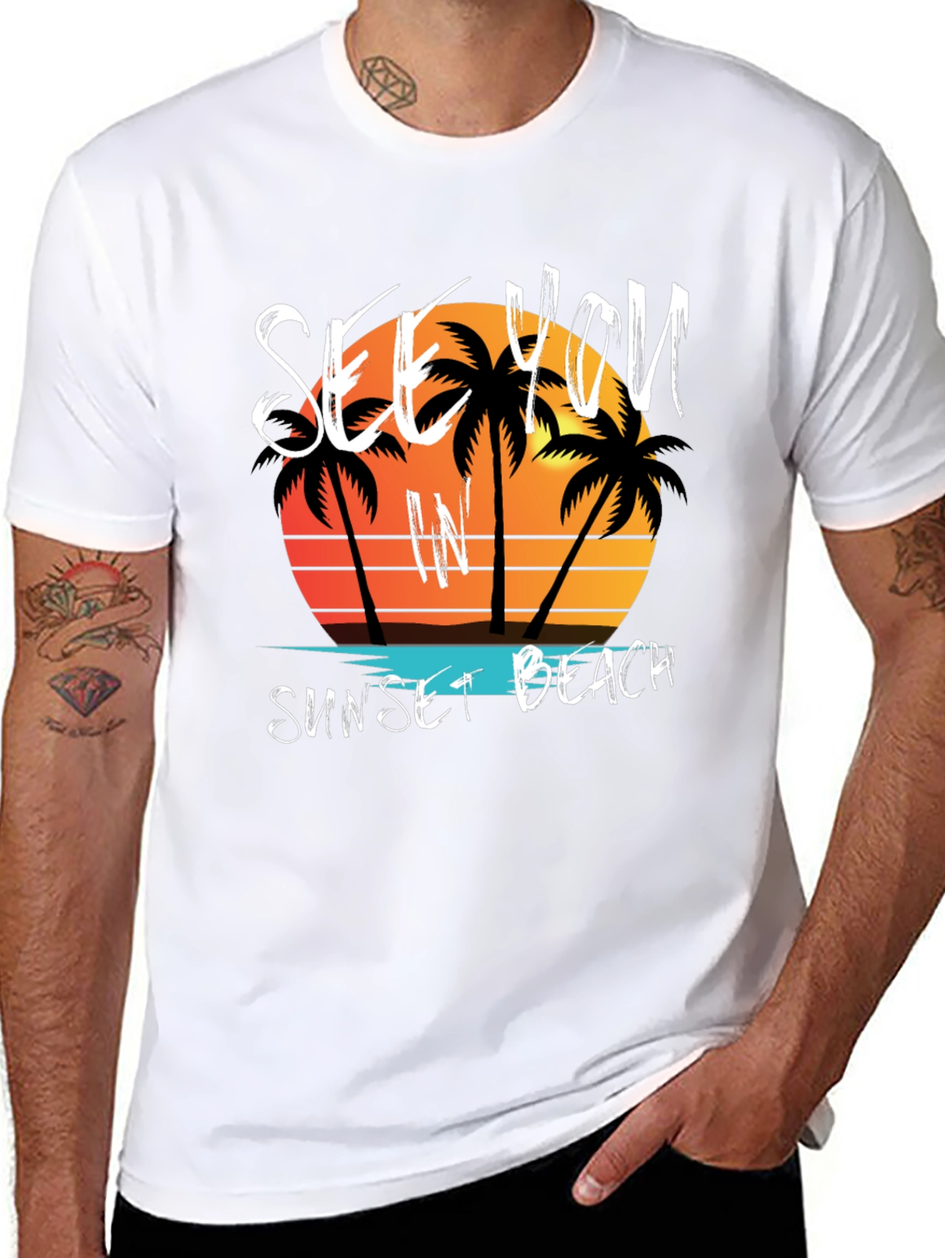 Sunset Beach Graphic Tee - Mens Black T-Shirt