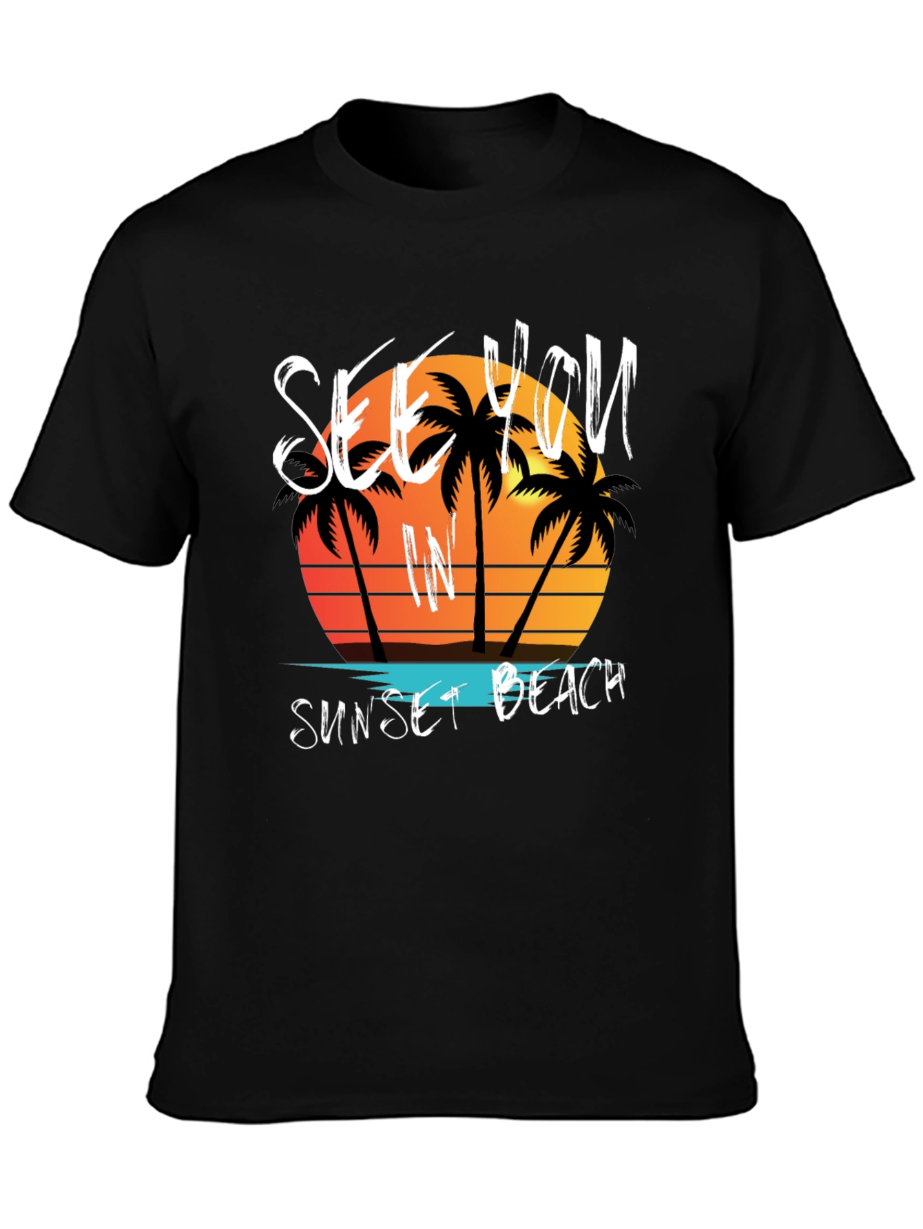 Sunset Beach Graphic Tee - Mens Black T-Shirt