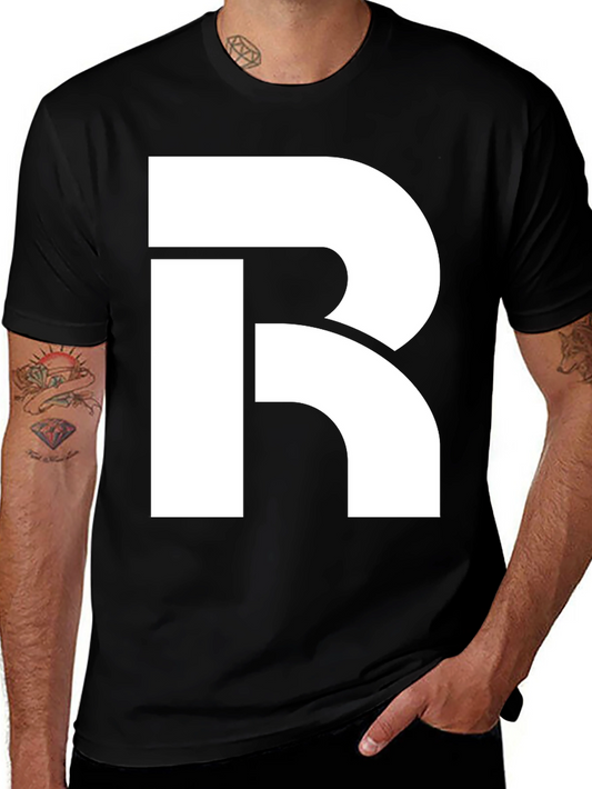 Bold White R Graphic Black T-Shirt