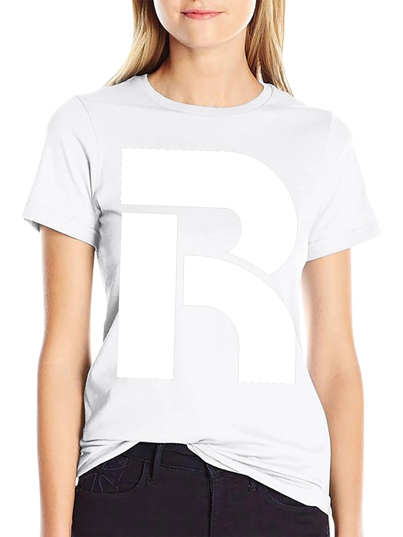 Bold White R Graphic Black T-Shirt