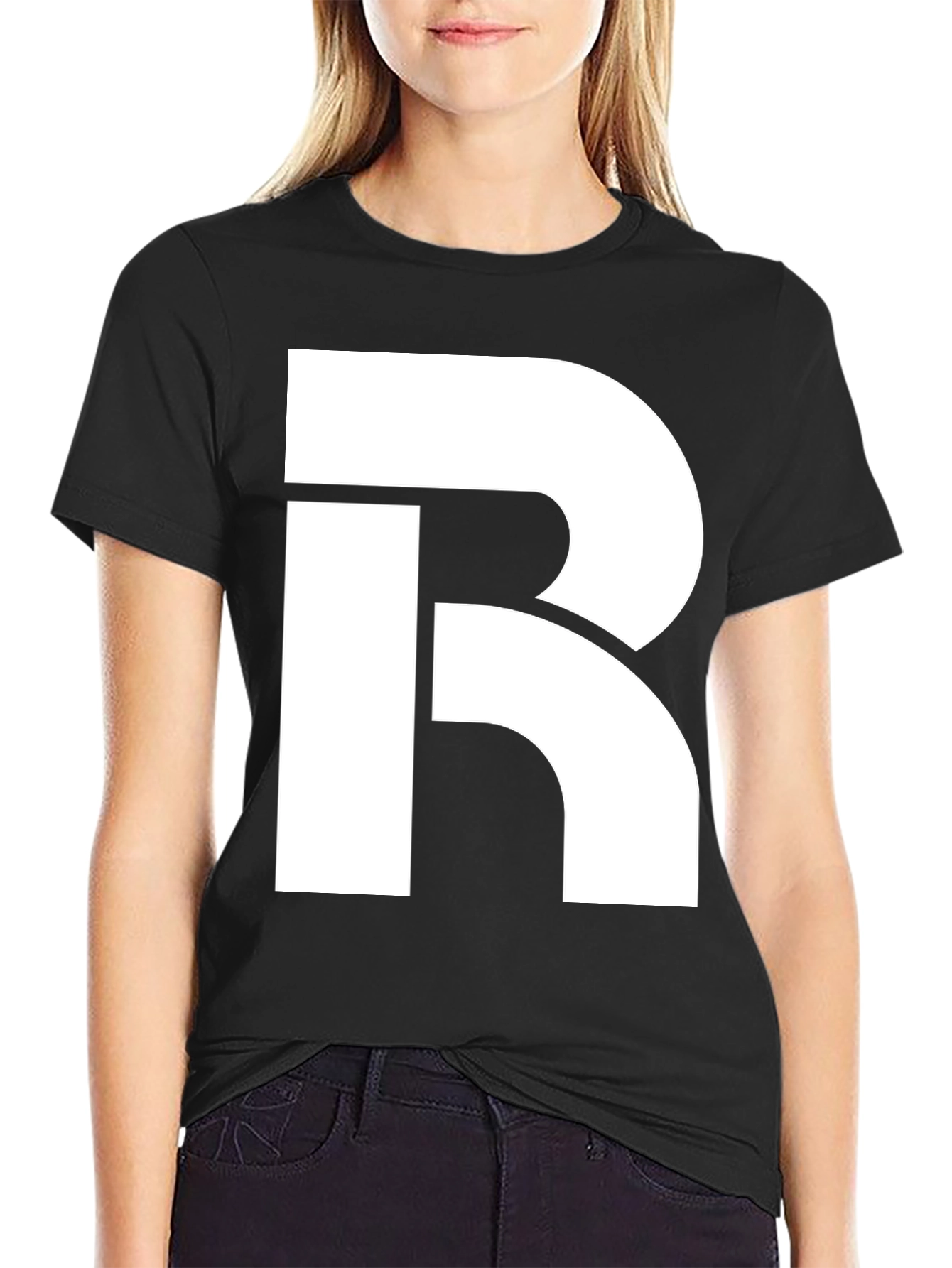 Bold White R Graphic Black T-Shirt