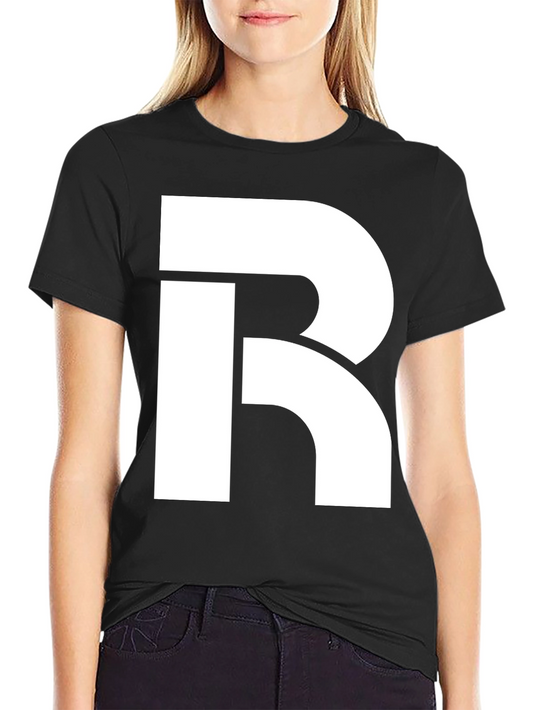 Bold White R Graphic Black T-Shirt
