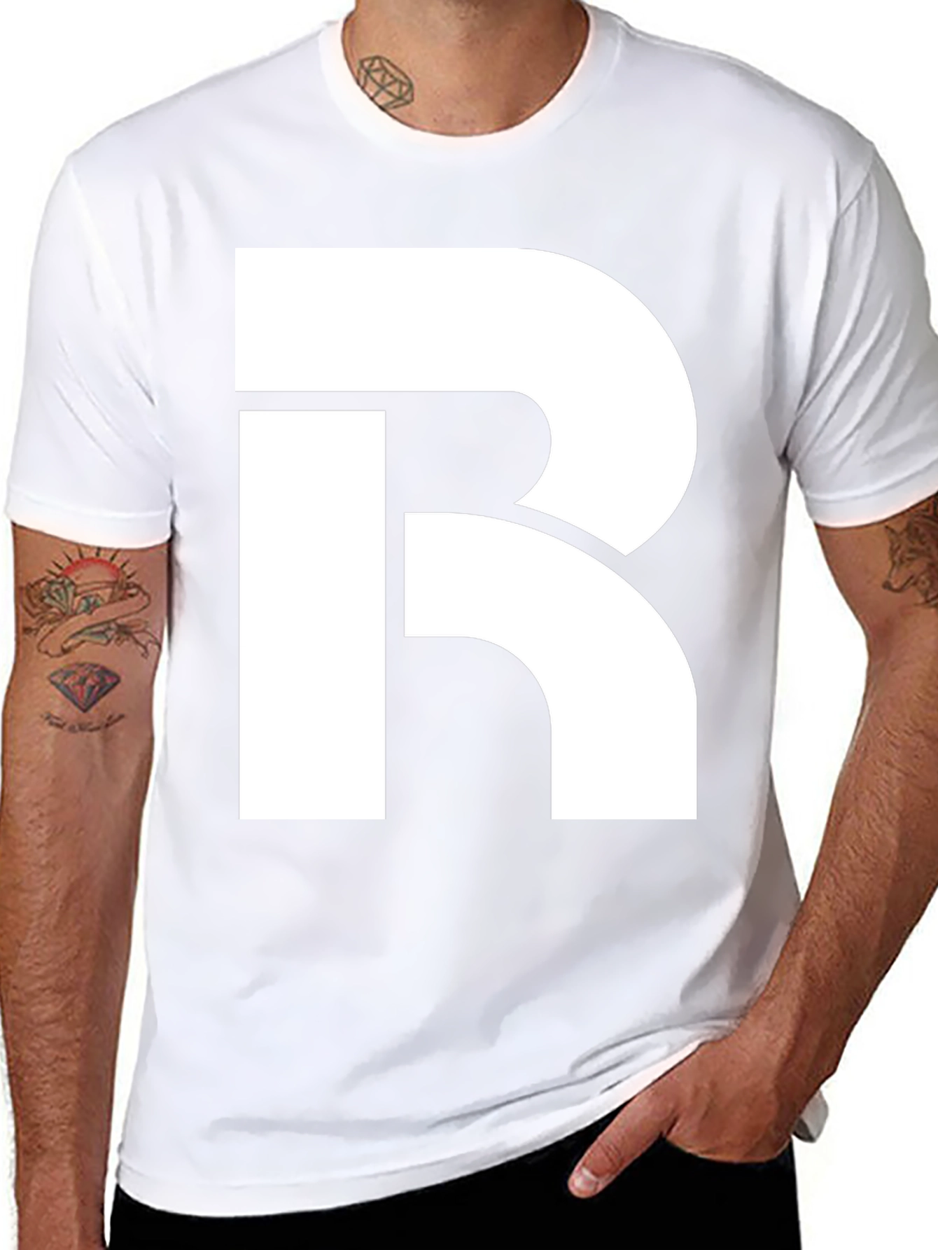 Bold White R Graphic Black T-Shirt