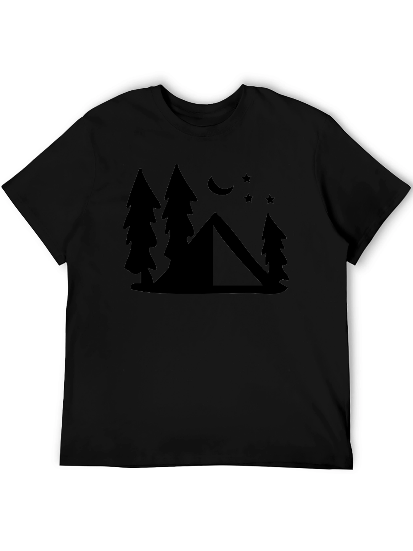 Camping Scene Graphic Tee - Black Cotton