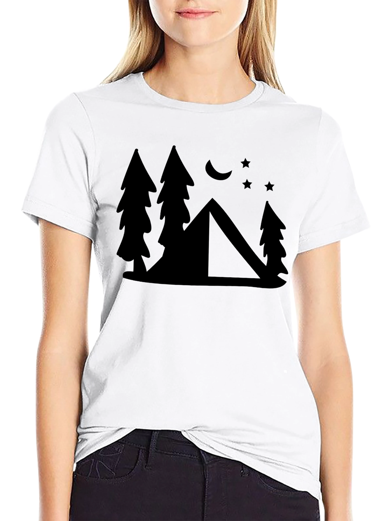 Camping Scene Graphic Tee - Black Cotton
