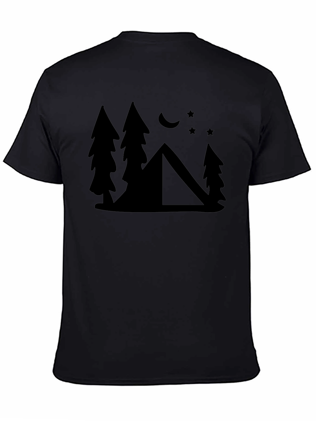 Camping Scene Graphic Tee - Black Cotton