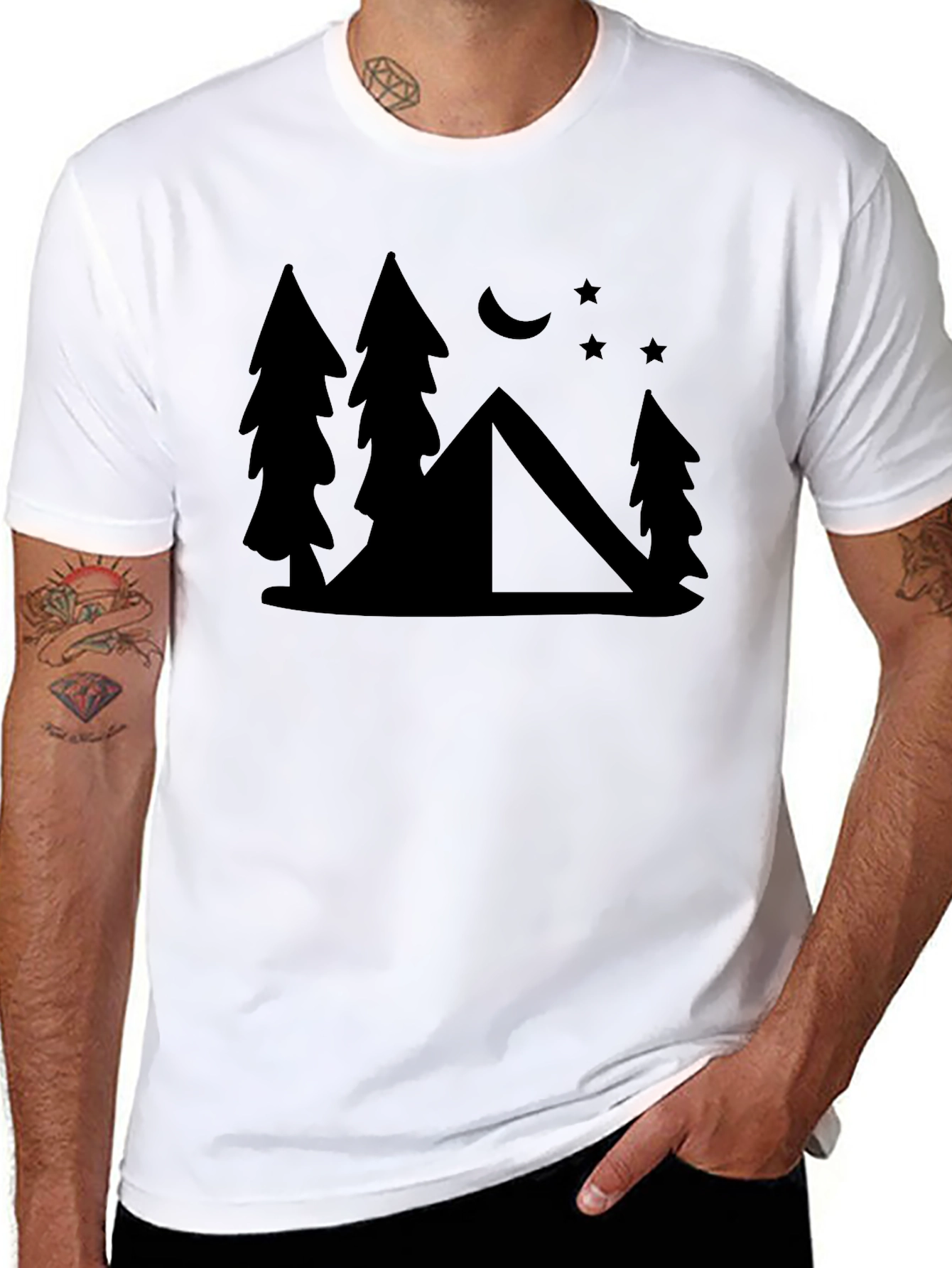 Camping Scene Graphic Tee - Black Cotton