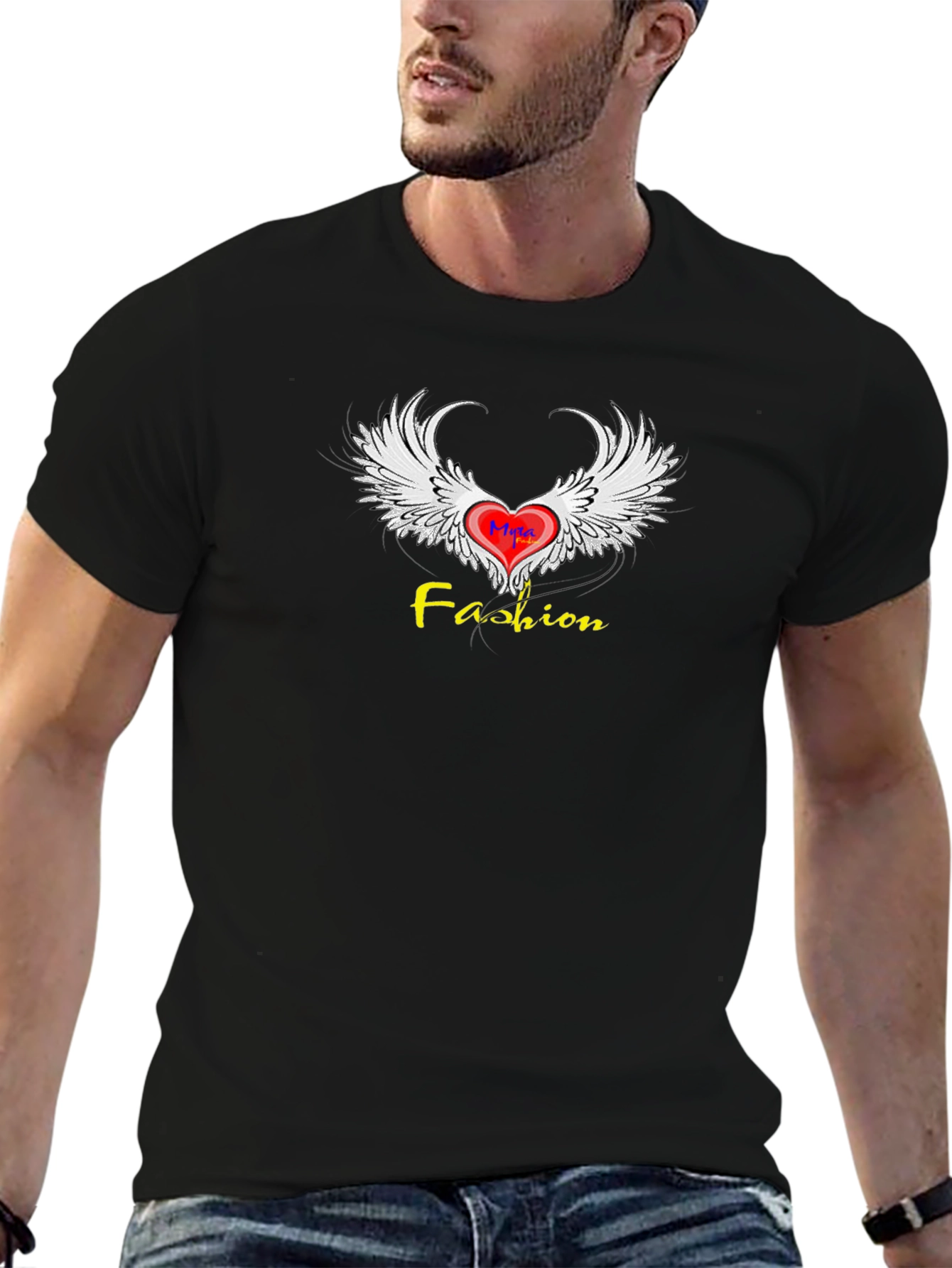 Fashion Wings Heart Graphic Tee - Trendy Black T-Shirt